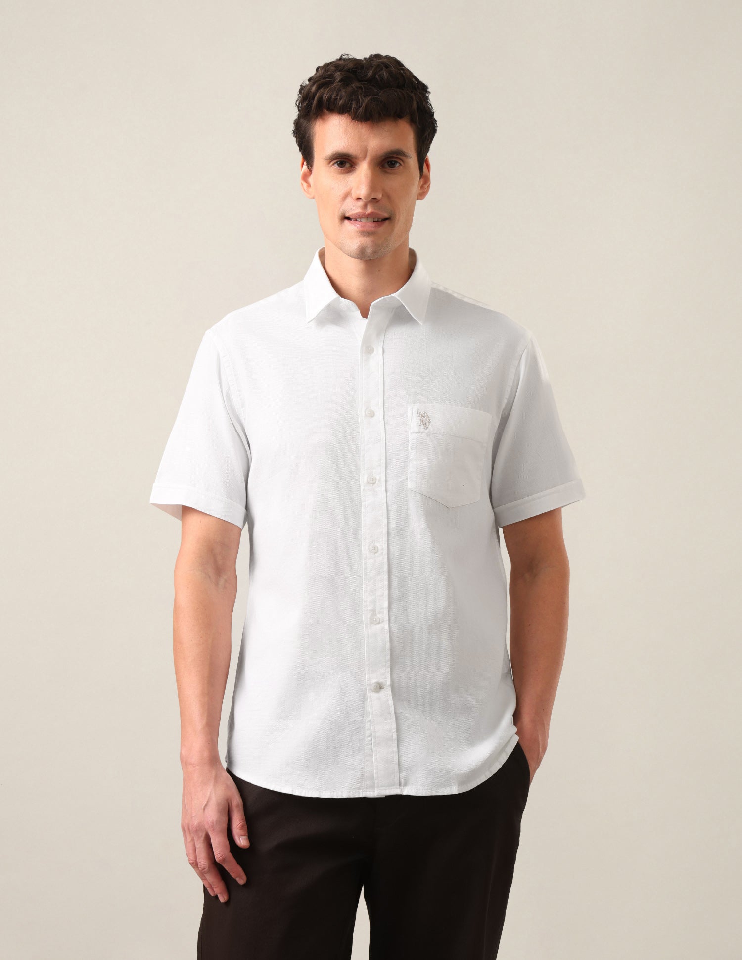 Tailored Fit Solid Shirt White - U.S. Polo Assn. India | Large
