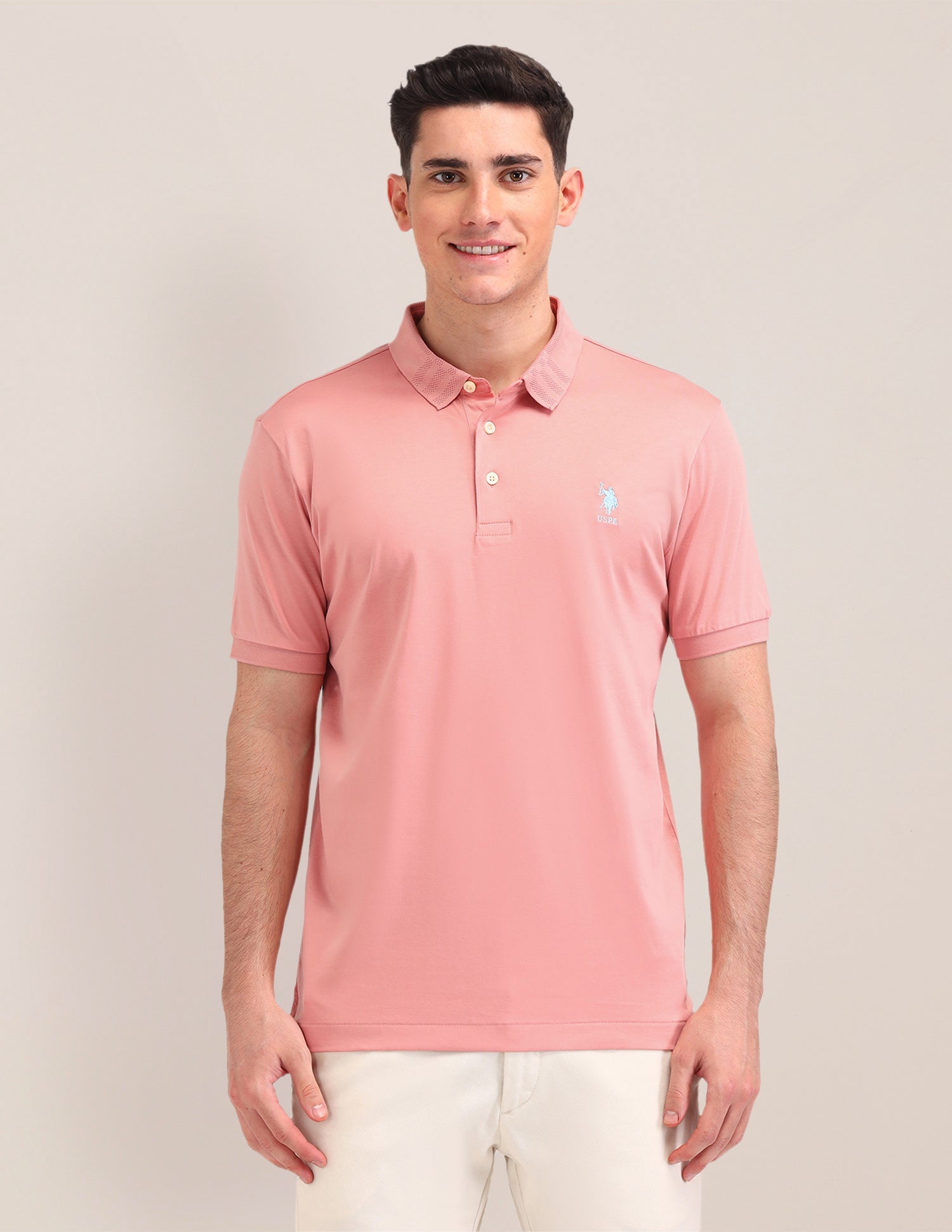 Solid Pattern Cotton Polo Shirt Peach - U.S. Polo Assn. India | Large