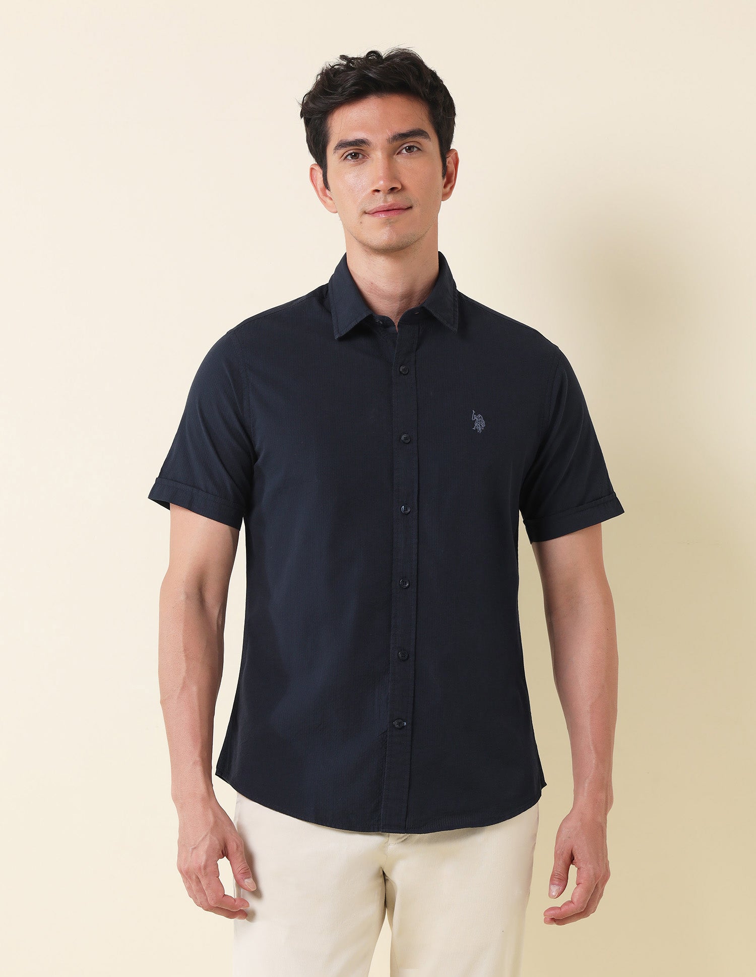 Solid Tailored Fit Shirt Navy - U.S. Polo Assn. India | Large