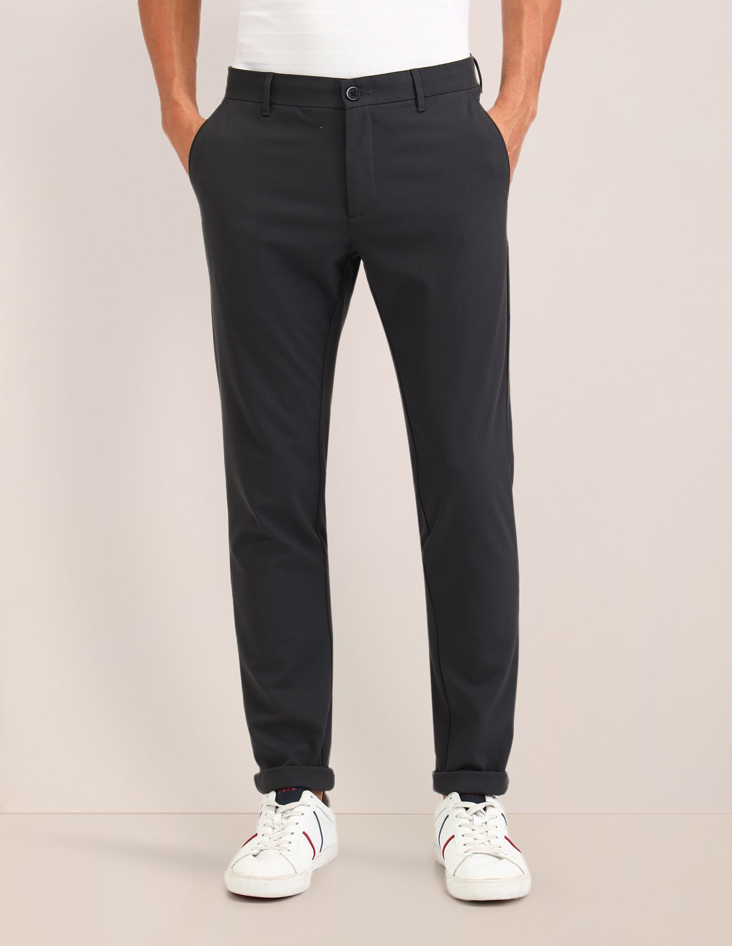 Austin Slim Fit Solid Trousers Charcoal - U.S. Polo Assn. India | Large