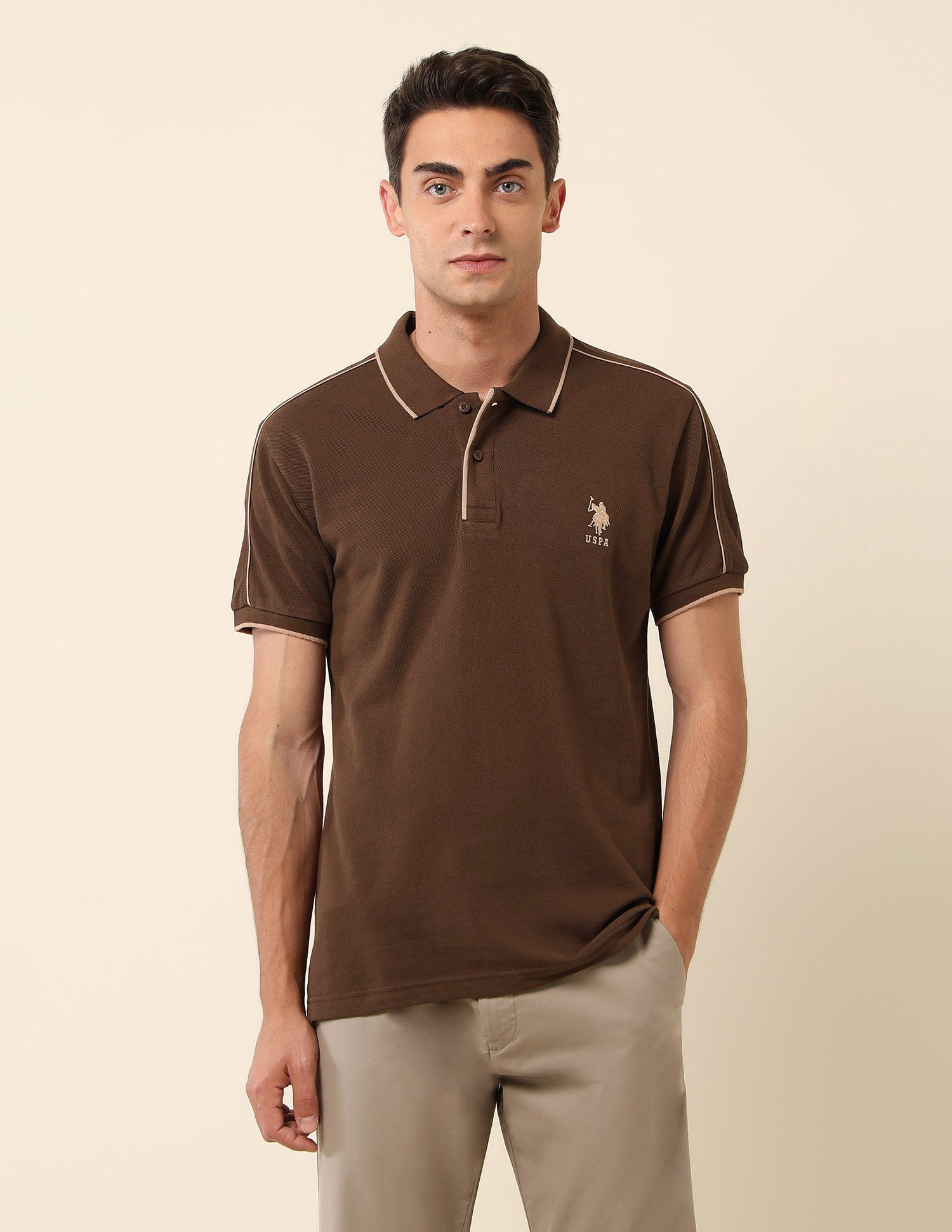 Solid Slim Fit Polo Shirt Dark Brown - U.S. Polo Assn. India | Large