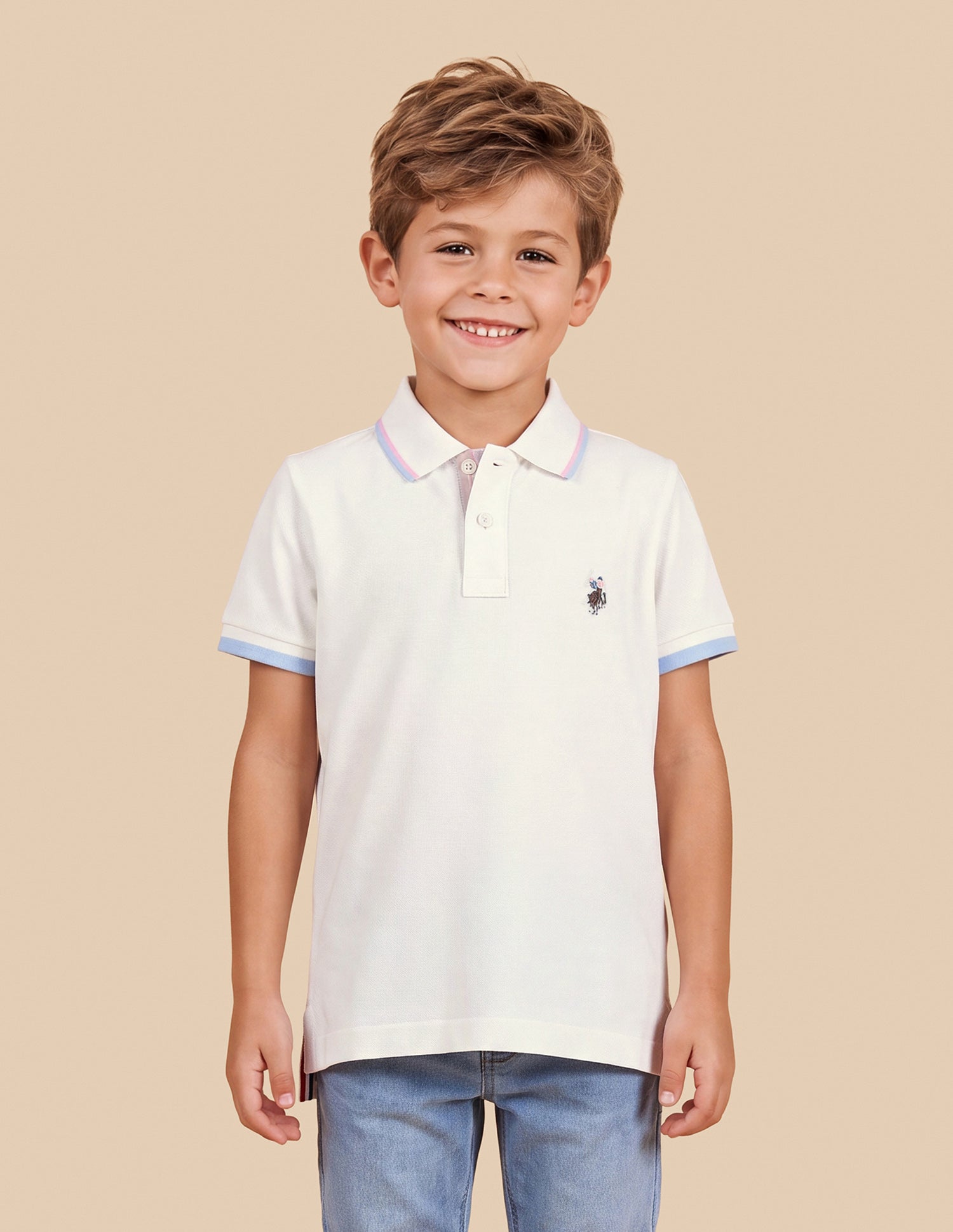 Solid Regular Fit Polo Shirt Off White - U.S. Polo Assn. India | Large
