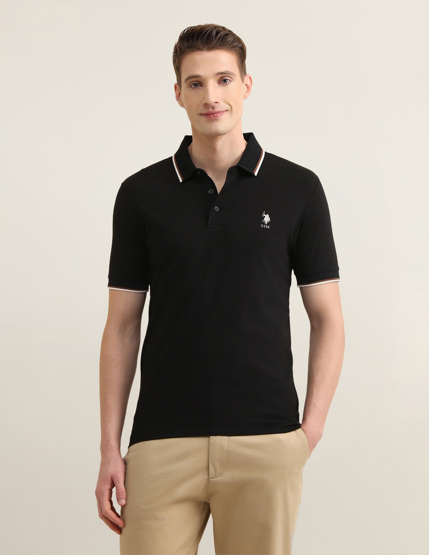 Solid Sotogrande Slim Fit Polo Shirt Black - U.S. Polo Assn. India | Large
