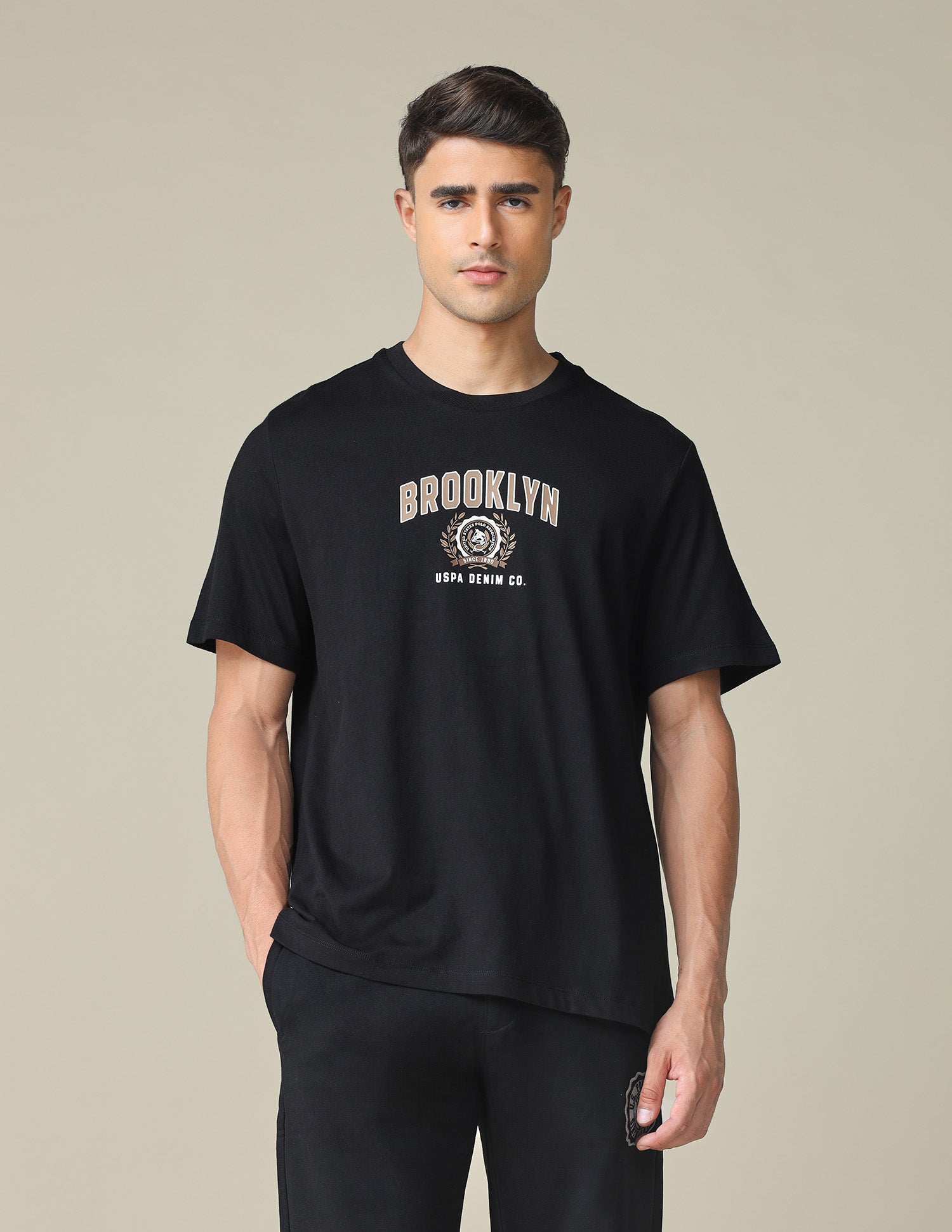 Oversized Fit Typographic Printed T- Shirt Black - U.S. POLO ASSN. | Large