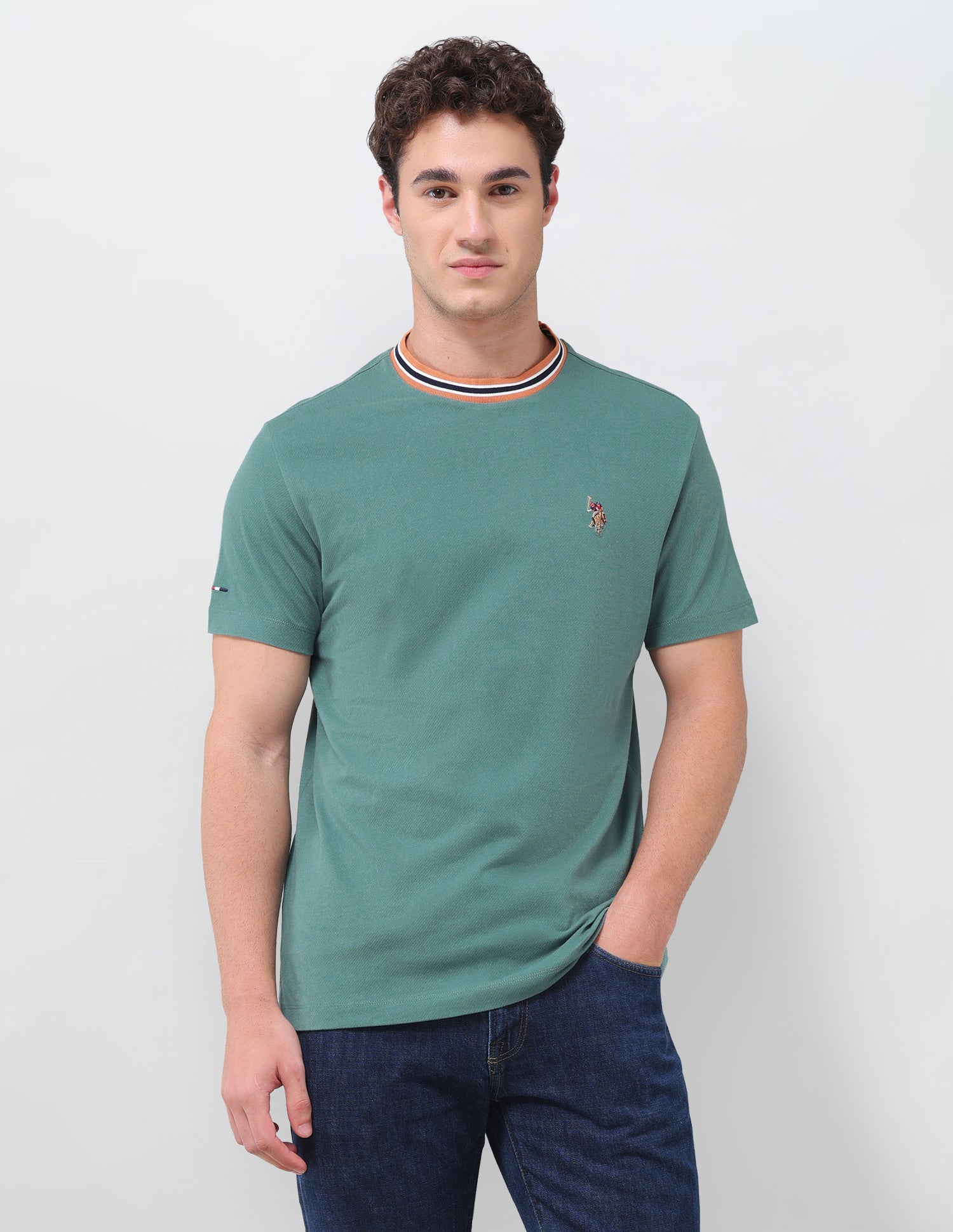 Solid Slim Fit T-Shirt Green - U.S. Polo Assn. India | Large