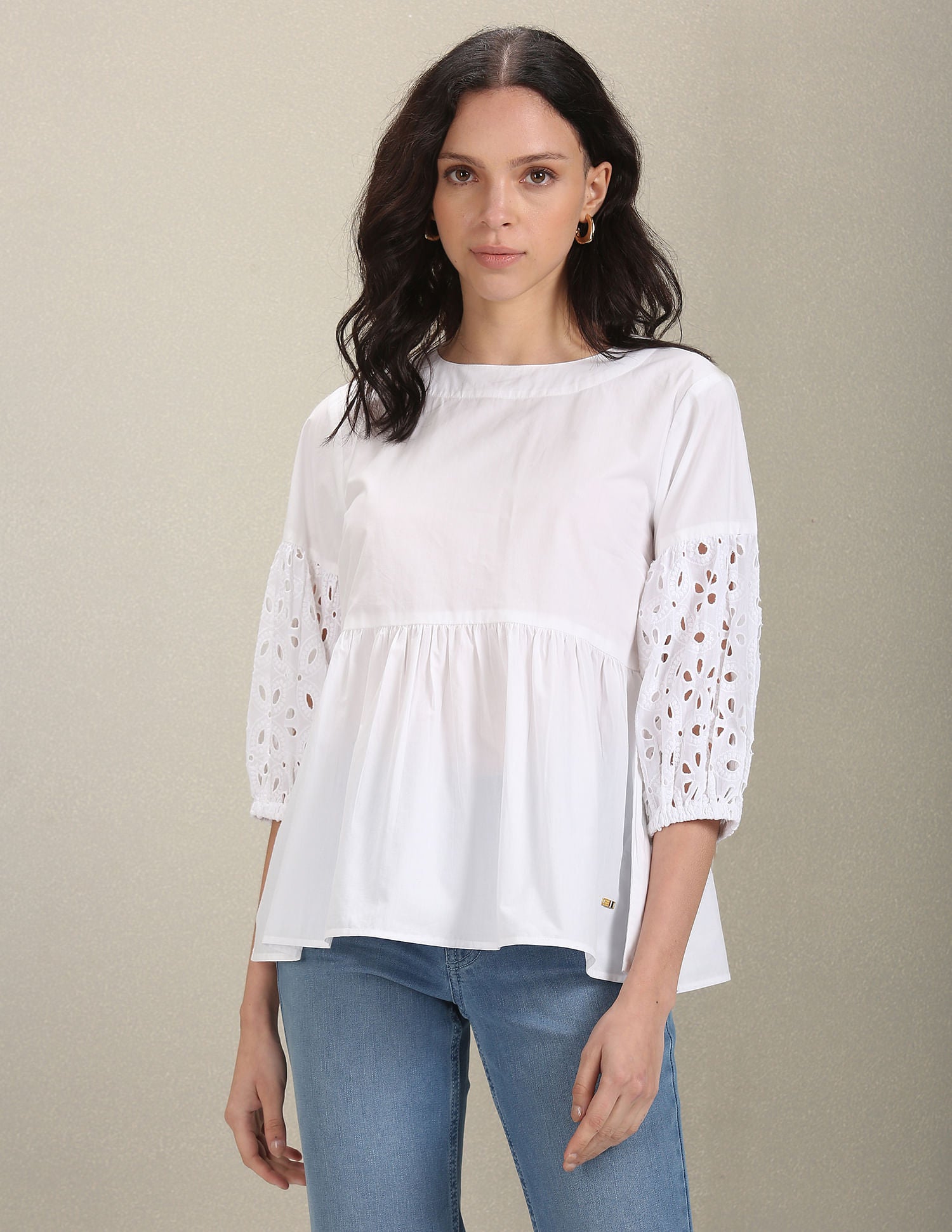 Three Quarter Sleeve Peplum Top White - U.S. Polo Assn. India | Large