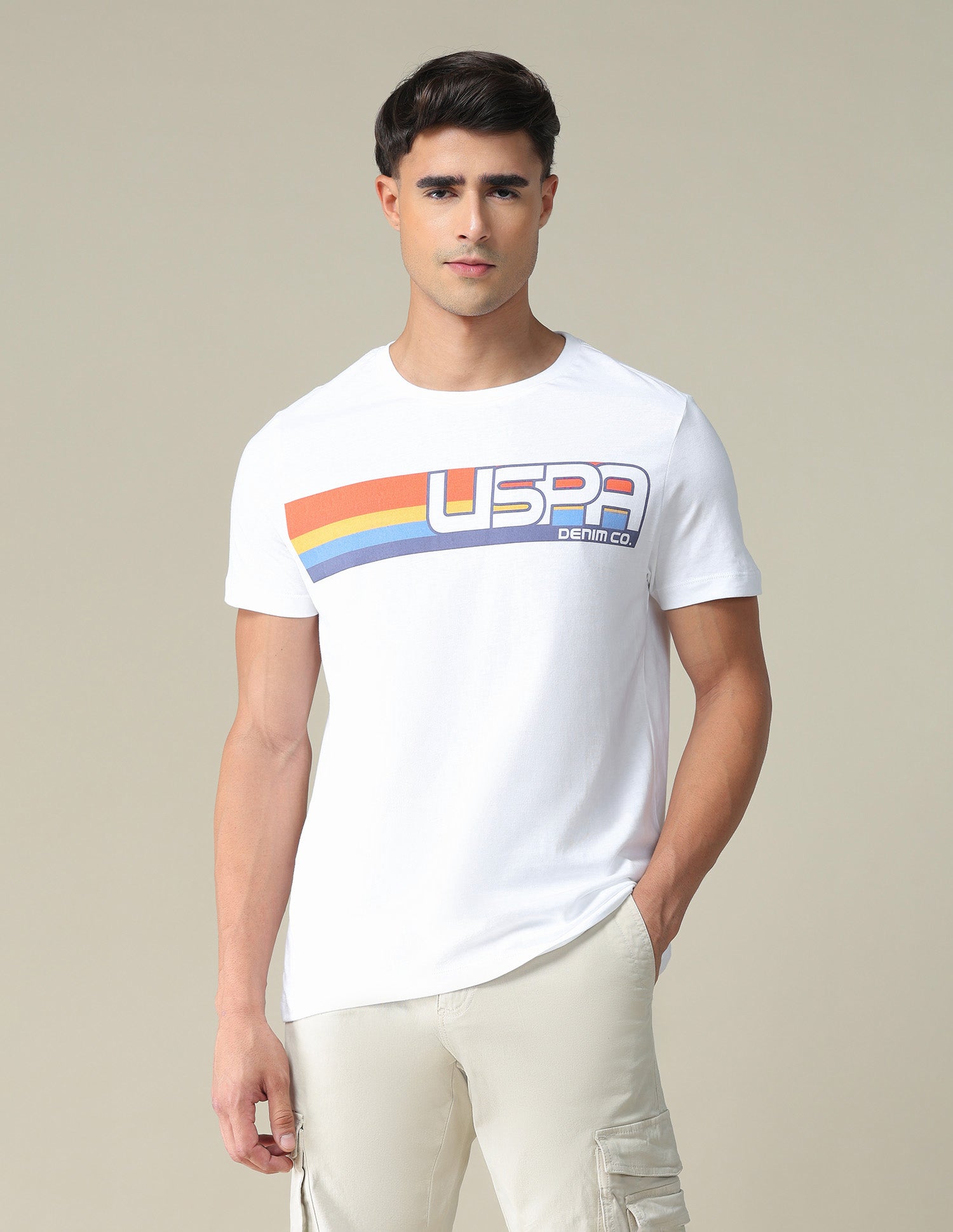 Logo Cotton T-Shirt Ivory - U.S. POLO ASSN. | Large