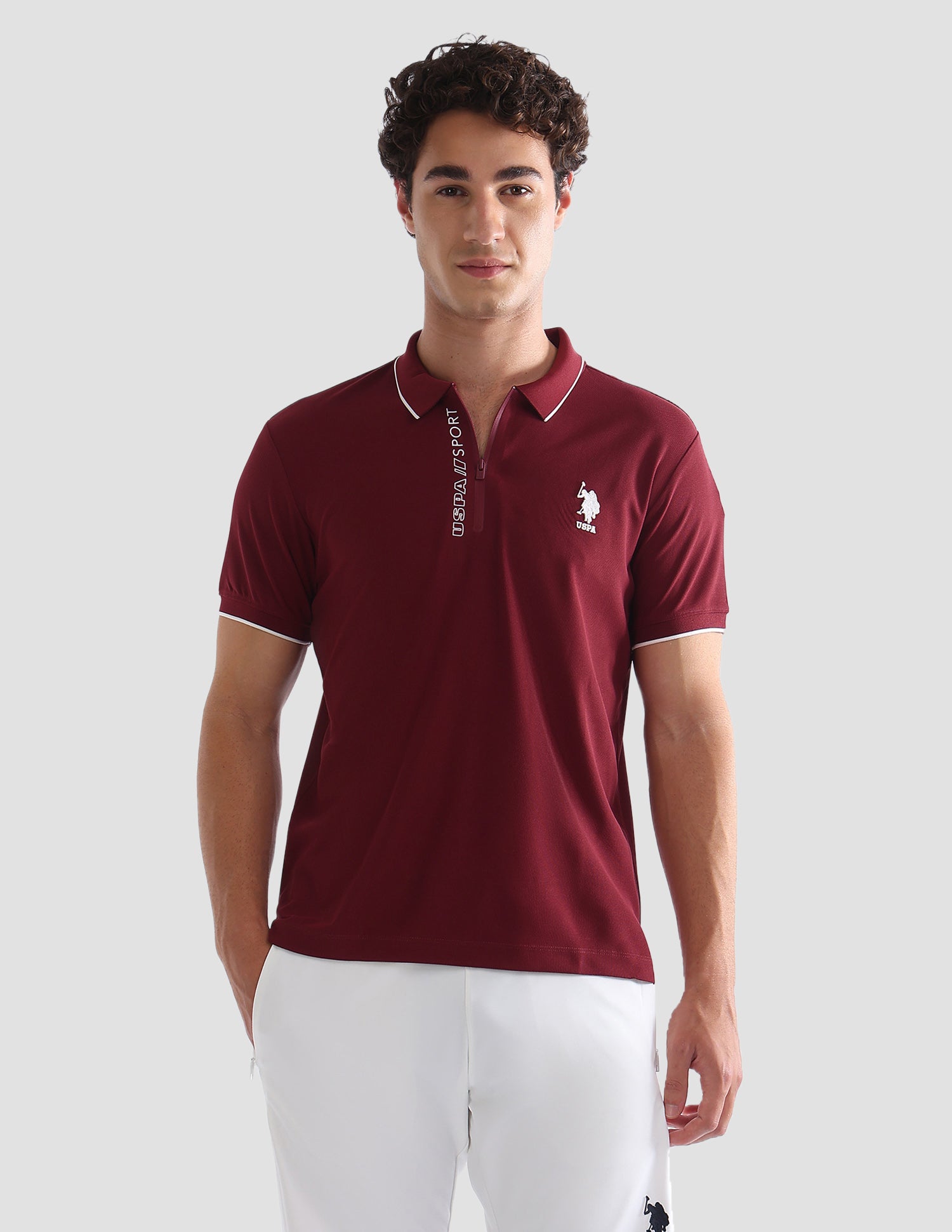 Solid Slim Fit Active Polo Shirt Maroon - U.S. Polo Assn. India | Large