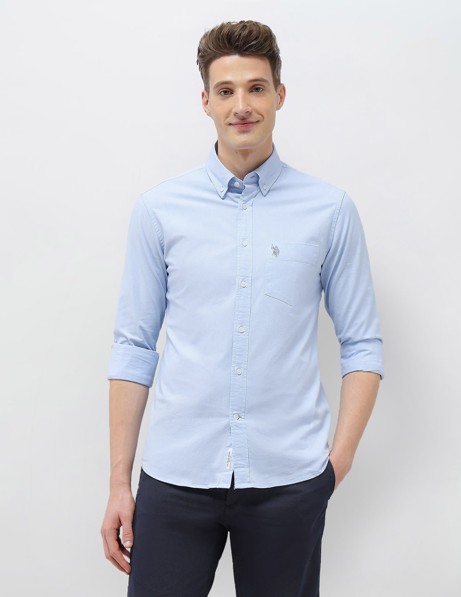 Tailored Fit Oxford Shirt Light Blue - U.S. Polo Assn. India | Large