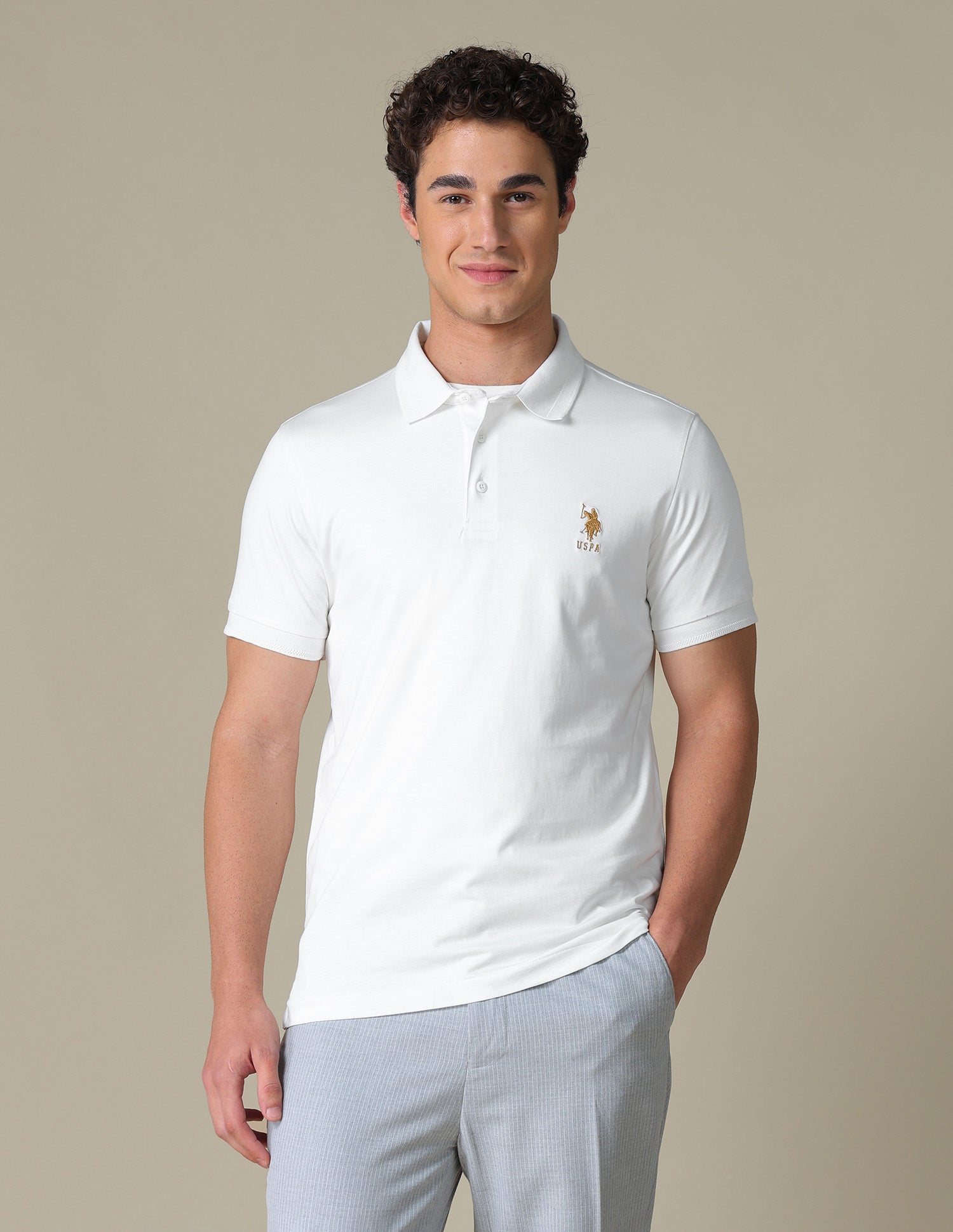 Solid Regular Fit Polo Shirt Ivory - U.S. Polo Assn. India | Large