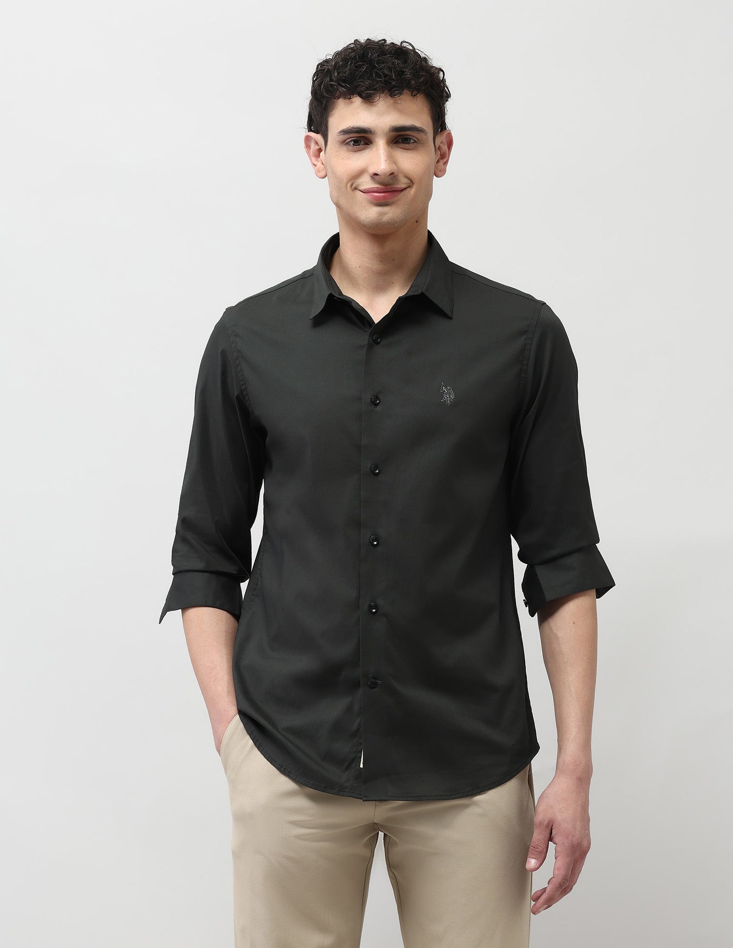 Solid Regular Fit Shirt Dark Grey - U.S. Polo Assn. India | Large