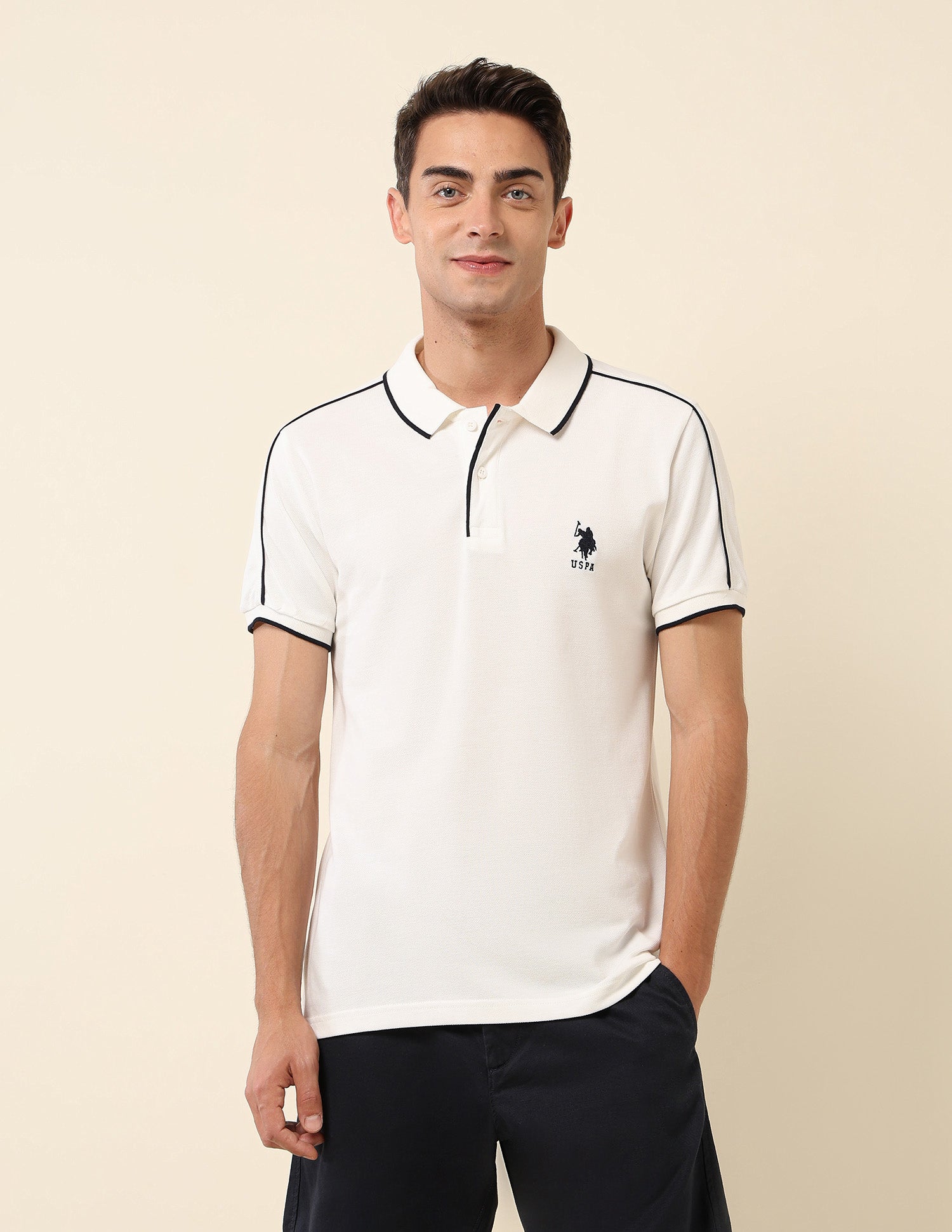 Slim Fit Solid Polo Shirt White - U.S. Polo Assn. India | Large