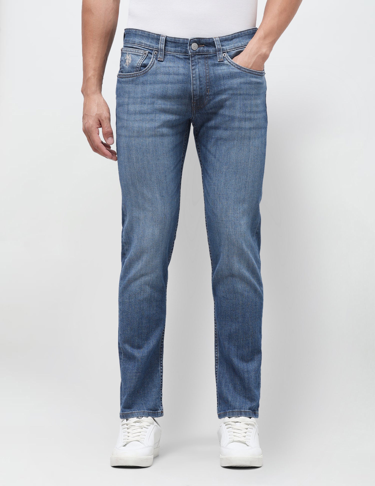 Brandon Slim Tapered Fit Blue Jeans Mid Blue - U.S. Polo Assn. India | Large