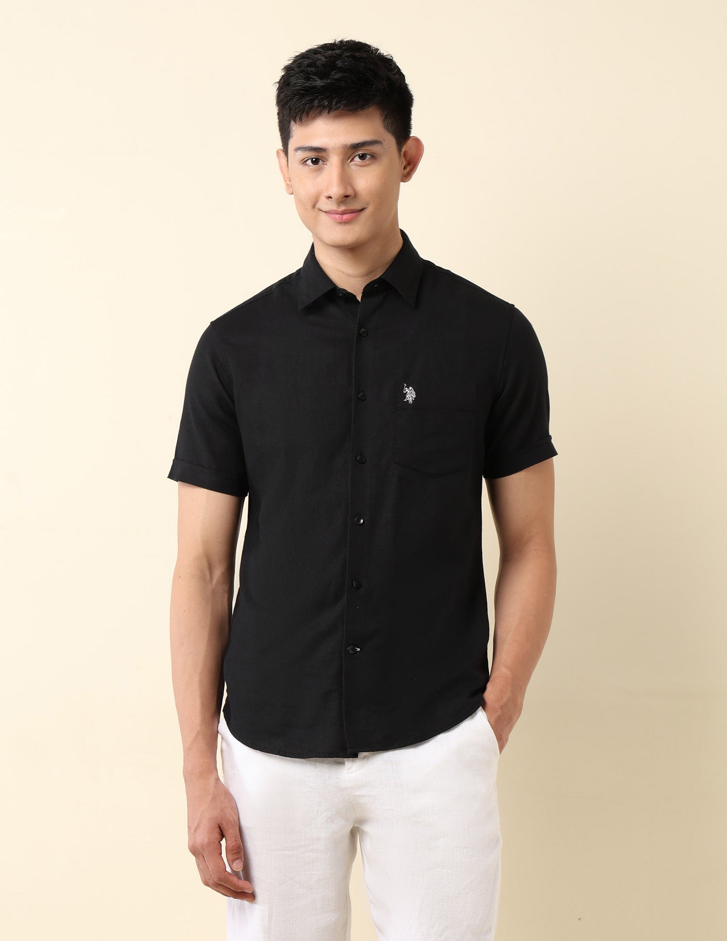 Tailored Fit Solid Shirt Black - U.S. Polo Assn. India | Large