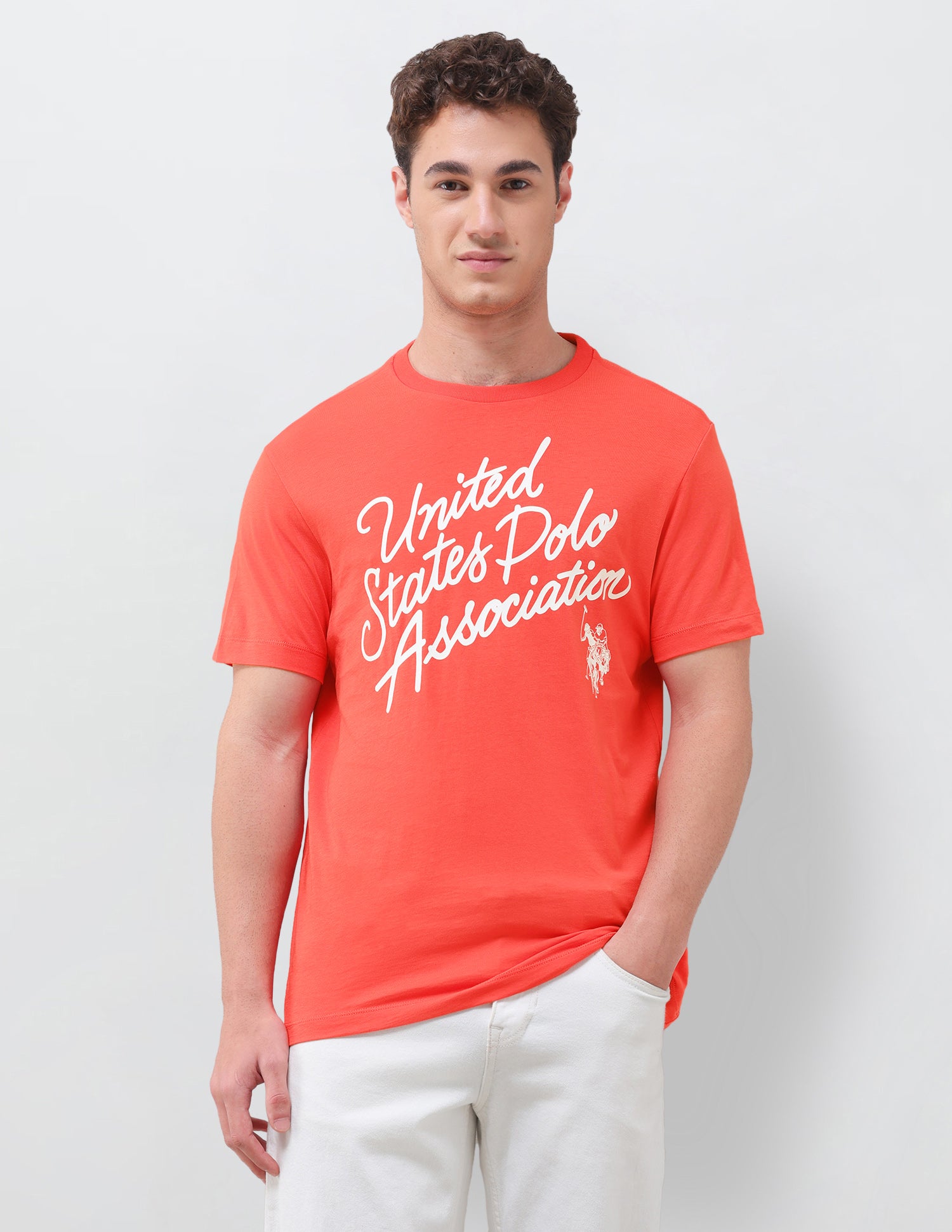 Typographic Brand Printed Regular Fit T-Shirt Red - U.S. Polo Assn. India | Large