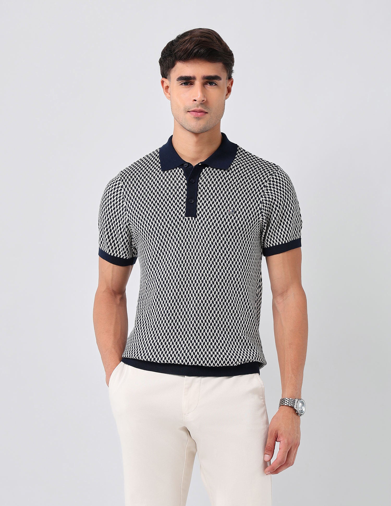 Self Design Geometric Regular Fit Polo Shirt Navy - U.S. POLO ASSN. | Large