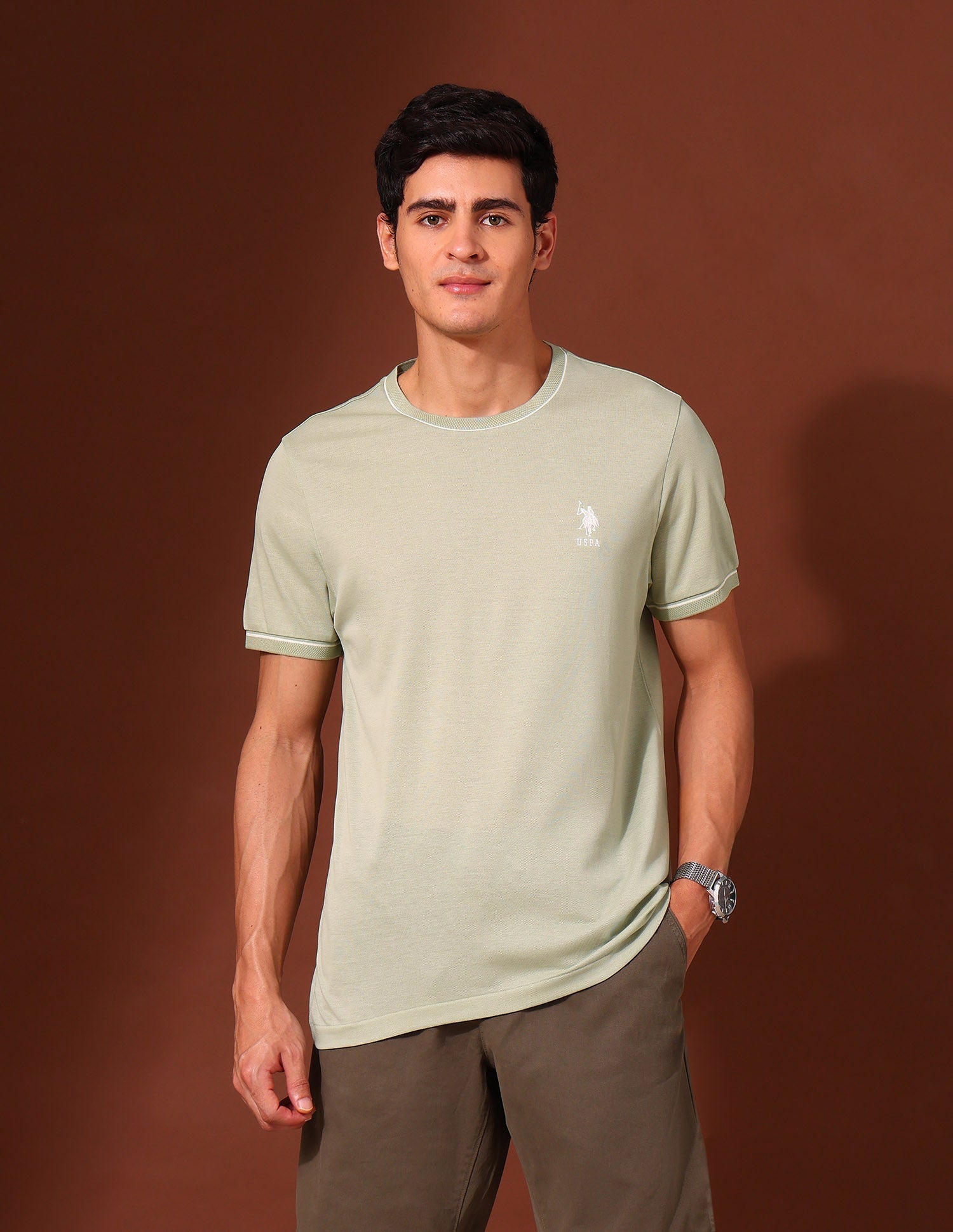 Solid Pure Cotton Classic T-Shirt Light Green - U.S. Polo Assn. India | Large