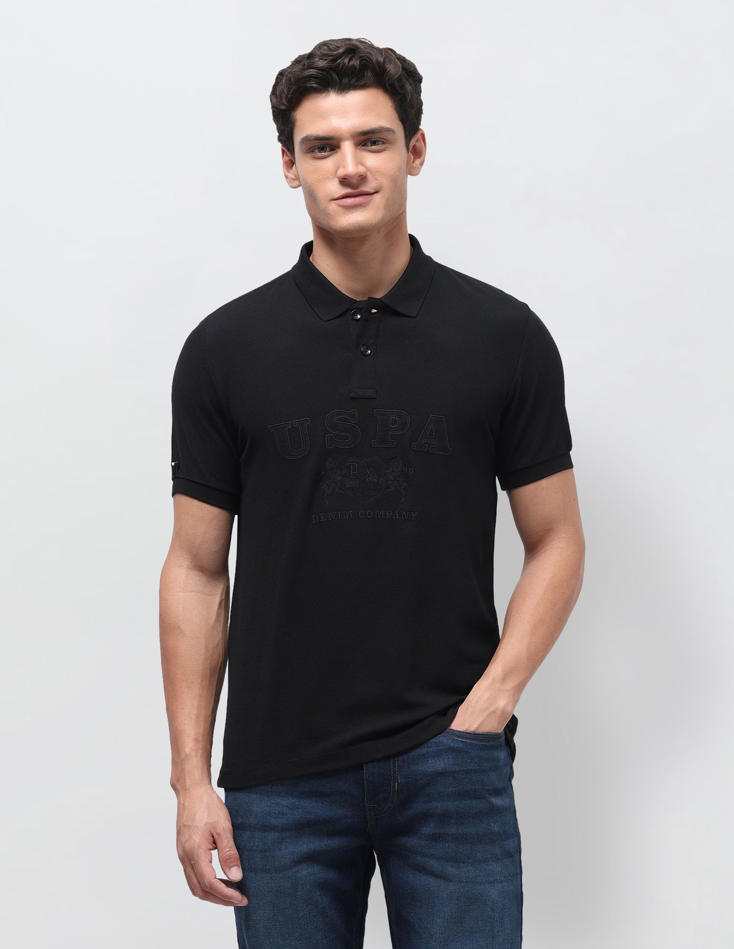 Brand Applique Slim Fit Polo Shirt Black - U.S. Polo Assn. India | Large
