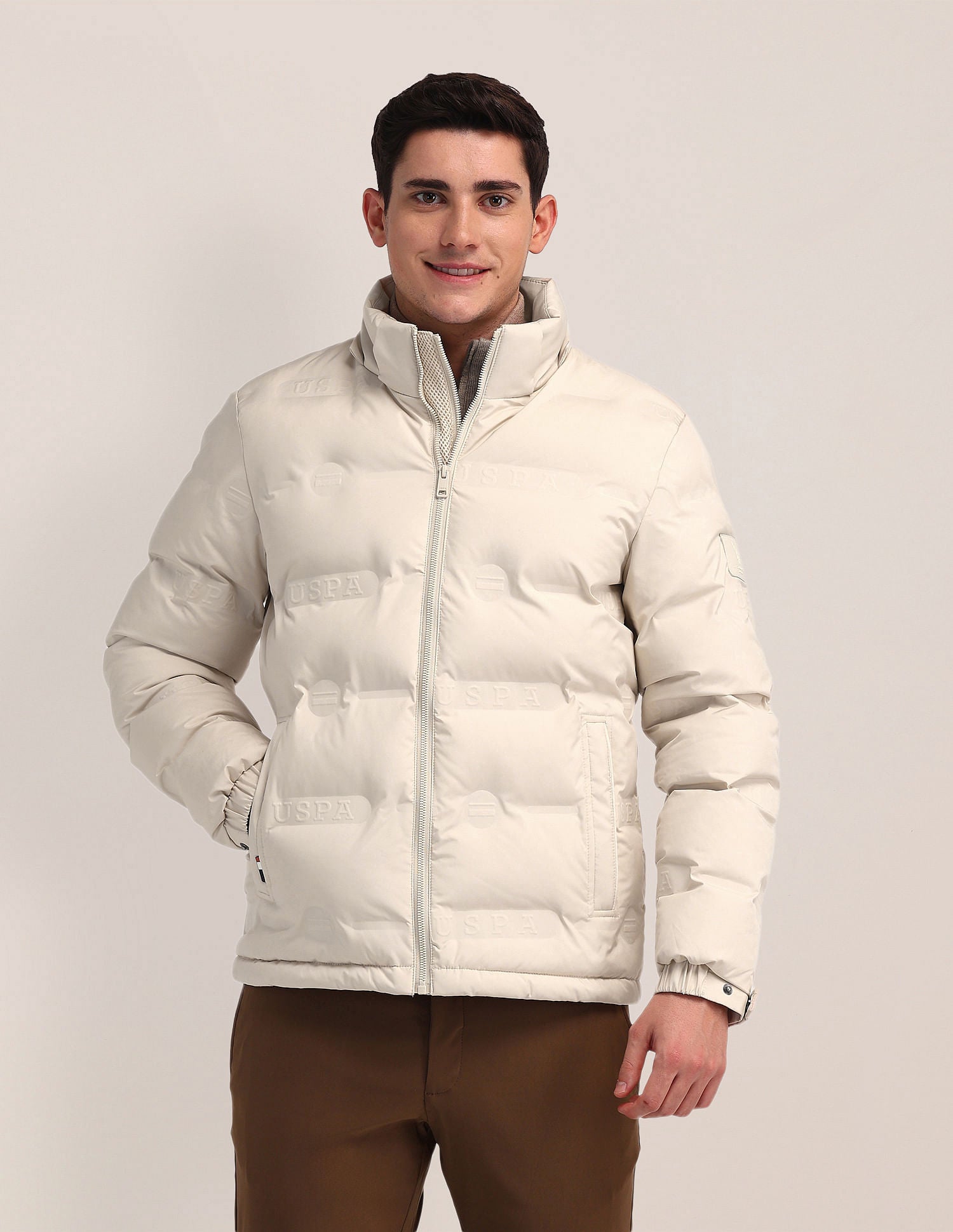 Detachable Hood Padded Jacket Beige - U.S. Polo Assn. India | Large