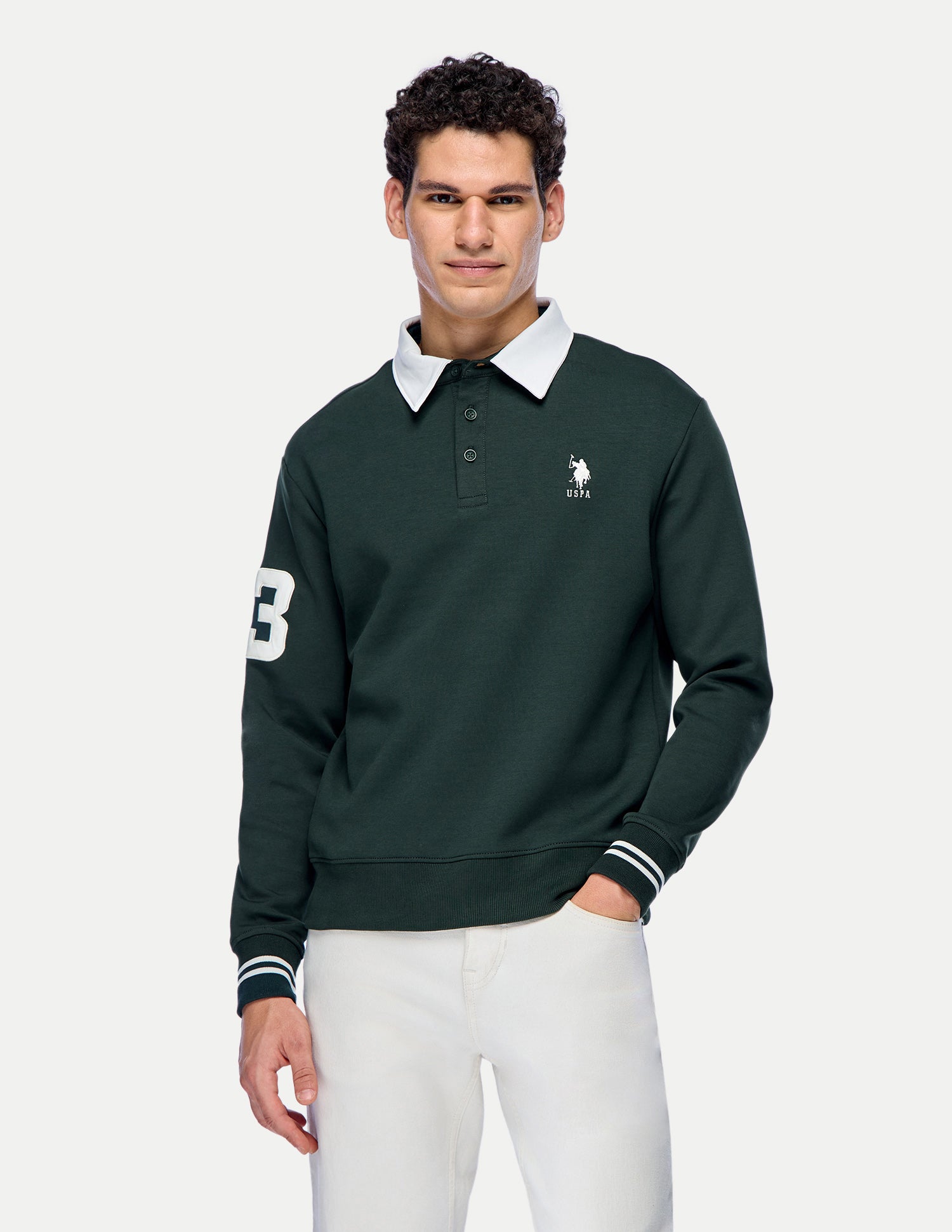 Solid Slim Fit Sweatshirt Dark Green - U.S. Polo Assn. India | Large