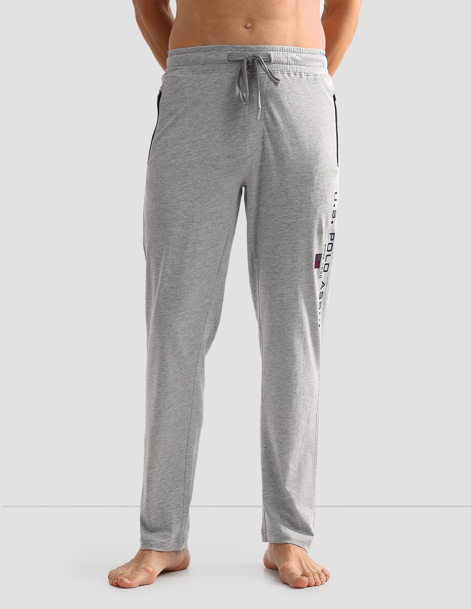 Mid Rise Solid OR002 Lounge Track Pants - Pack Of 1 Grey Melange - U.S. POLO ASSN. | Large