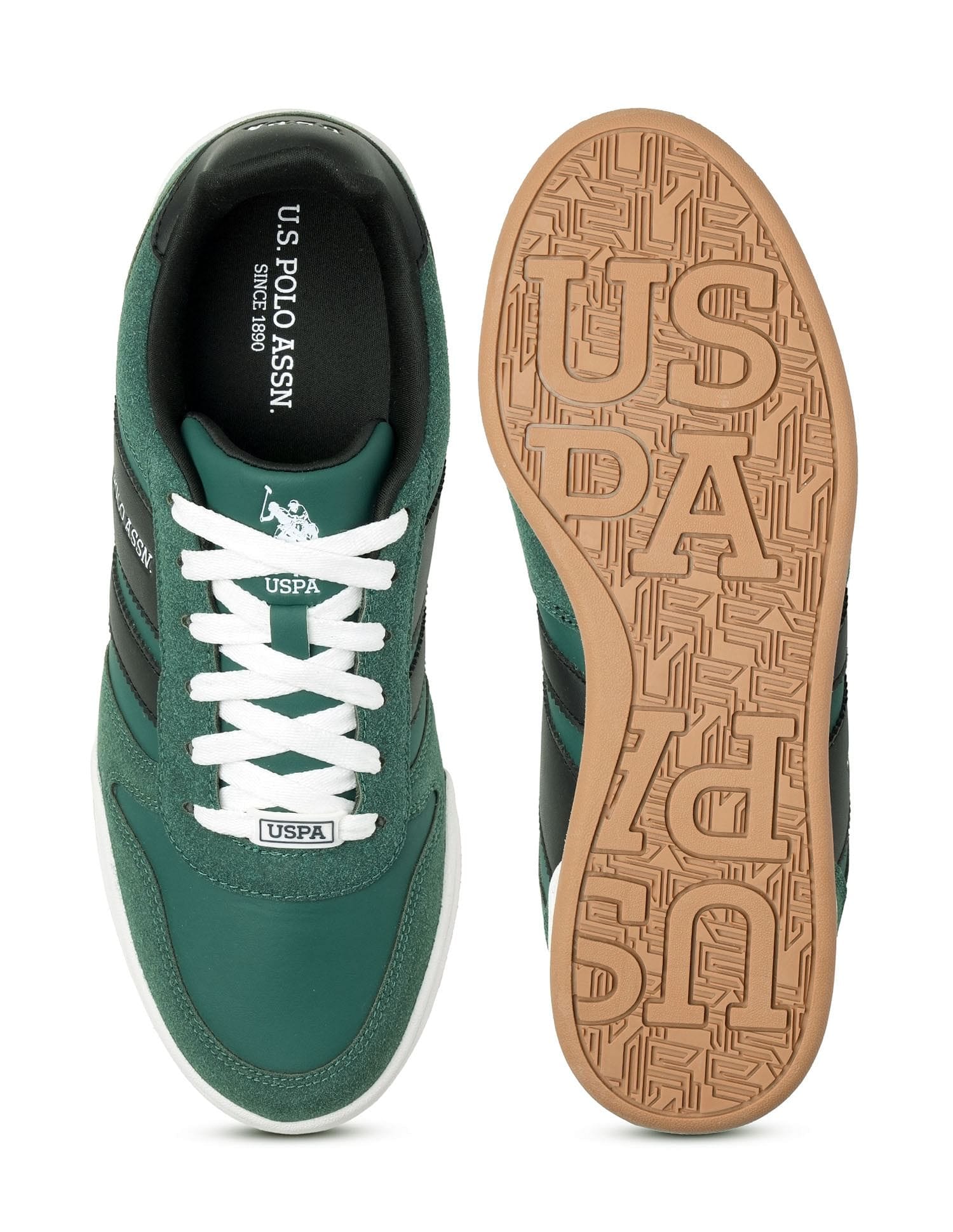 Men Gren Suede Colourblocked Sneakers Green - U.S. Polo Assn. India | Large