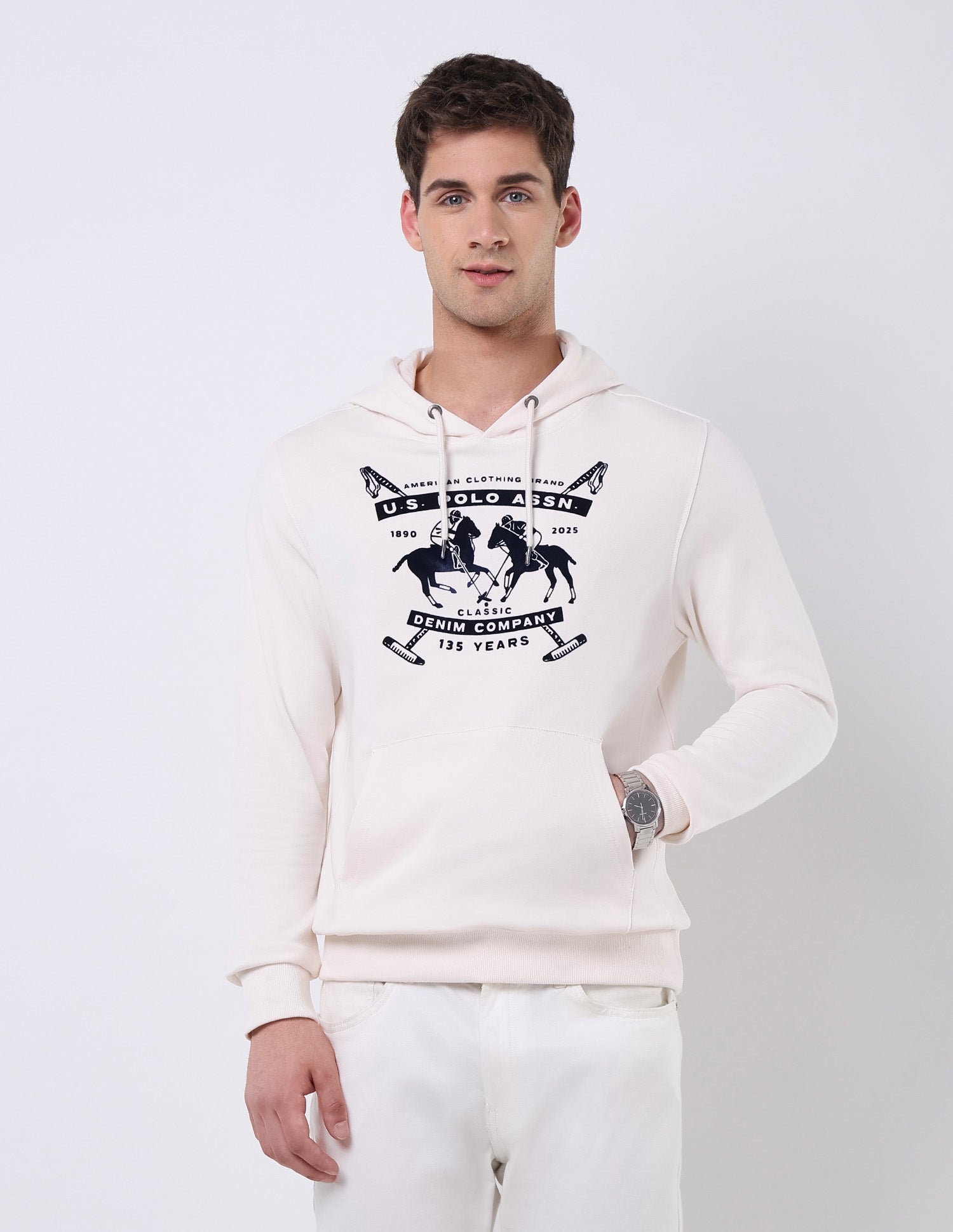 Graphic Brand Printed Regular Fit Sweatshirt Ivory - U.S. POLO ASSN. | Large