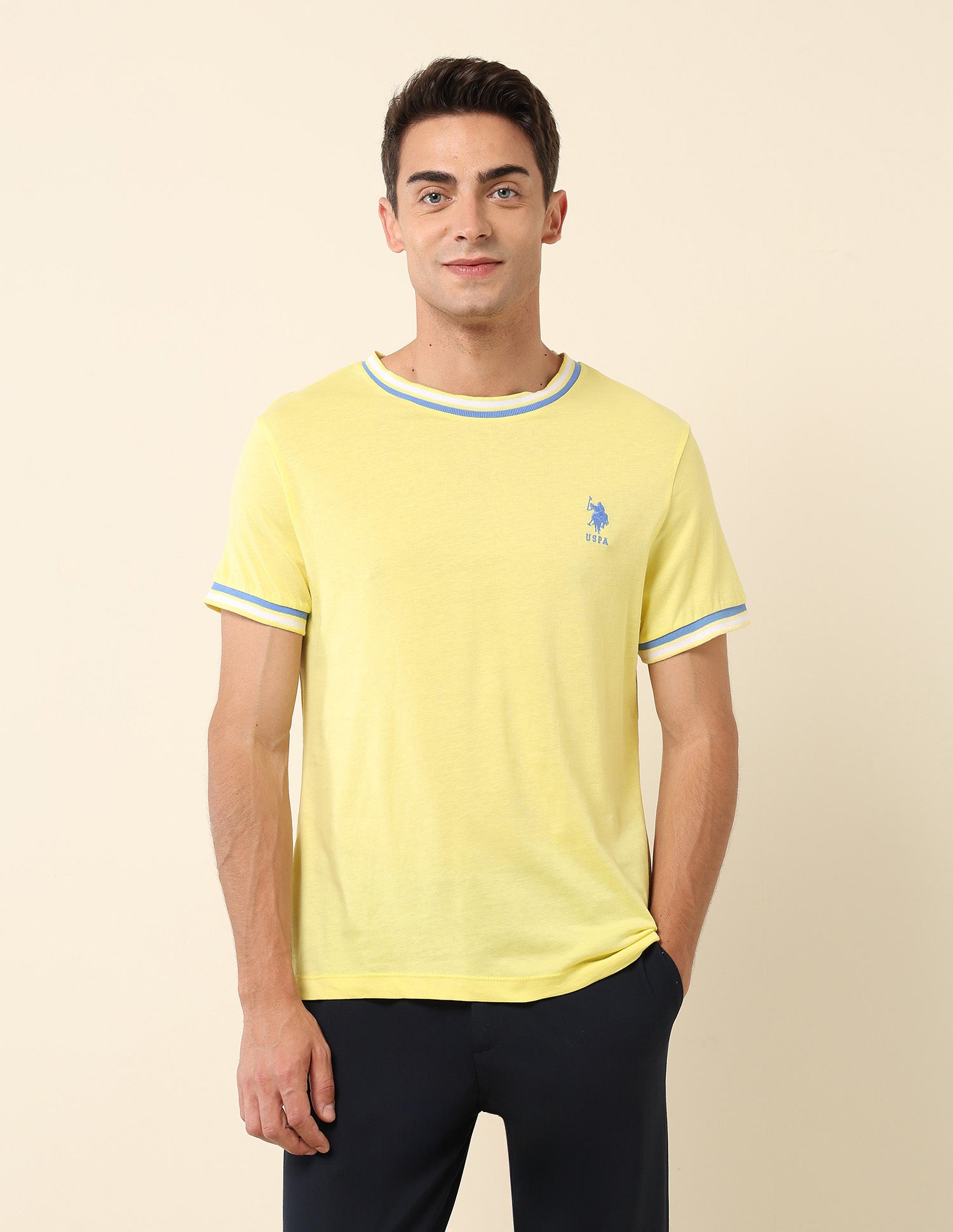 Solid Slim Fit T- Shirt Yellow - U.S. Polo Assn. India | Large