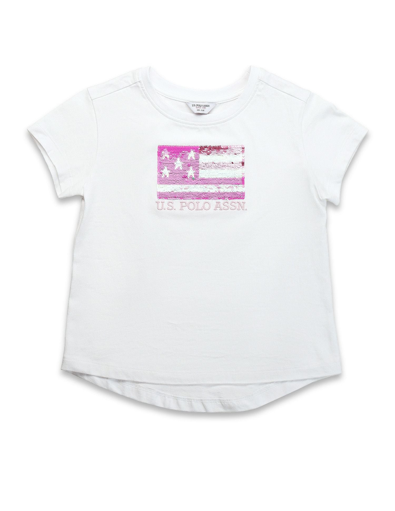 Girls Flip Sequins Relaxed Fit  T-Shirt White - U.S. POLO ASSN. | Large