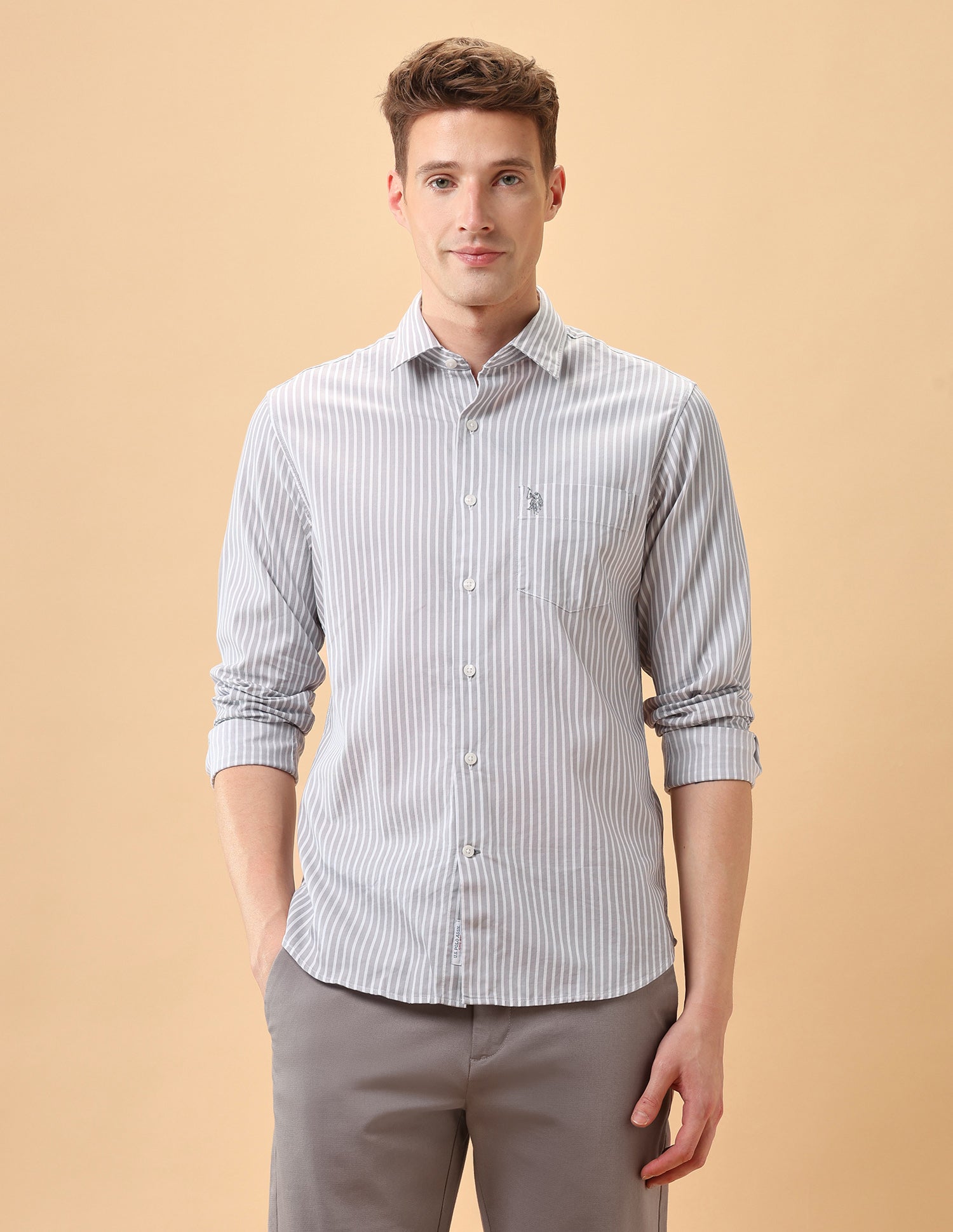 Pacho X Vertical Striped Regular Fit Shirt Grey - U.S. Polo Assn. India | Large