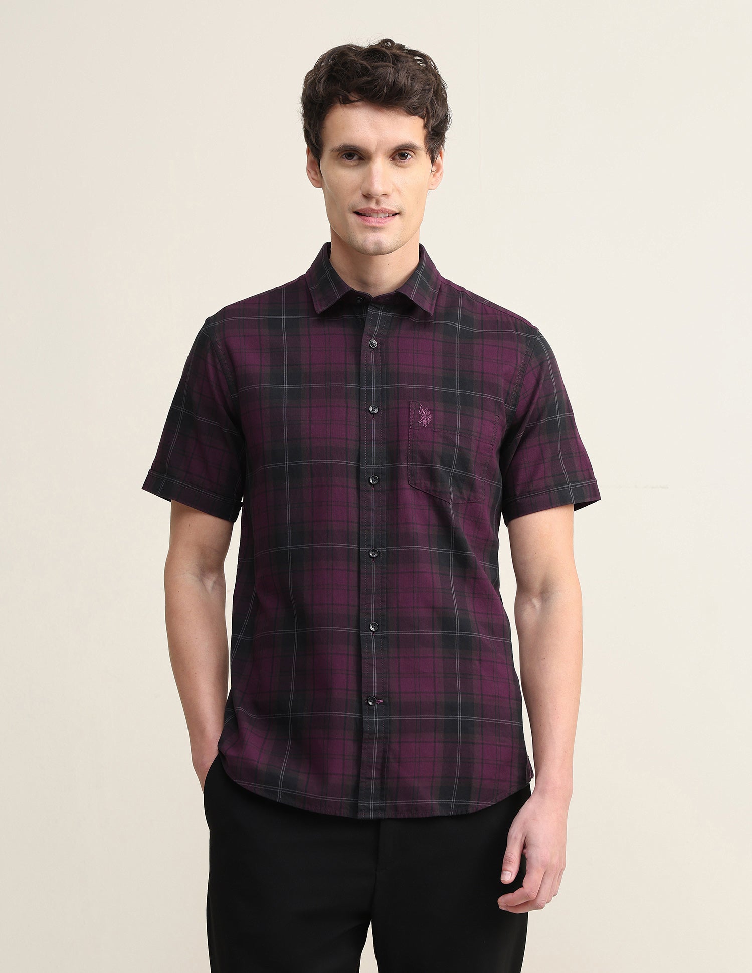 Plaid Checked Regular Fit Shirt Wine - U.S. Polo Assn. India | Large
