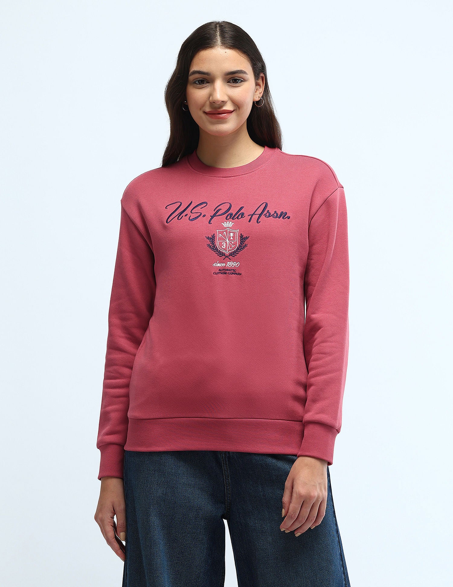 Brand Printed Regular Fit Sweatshirt Pink - U.S. Polo Assn. India | Large