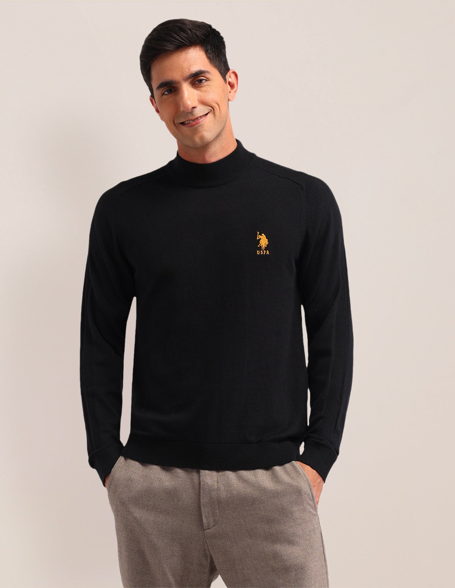 Solid Regular Fit Sweater Black - U.S. Polo Assn. India | Large