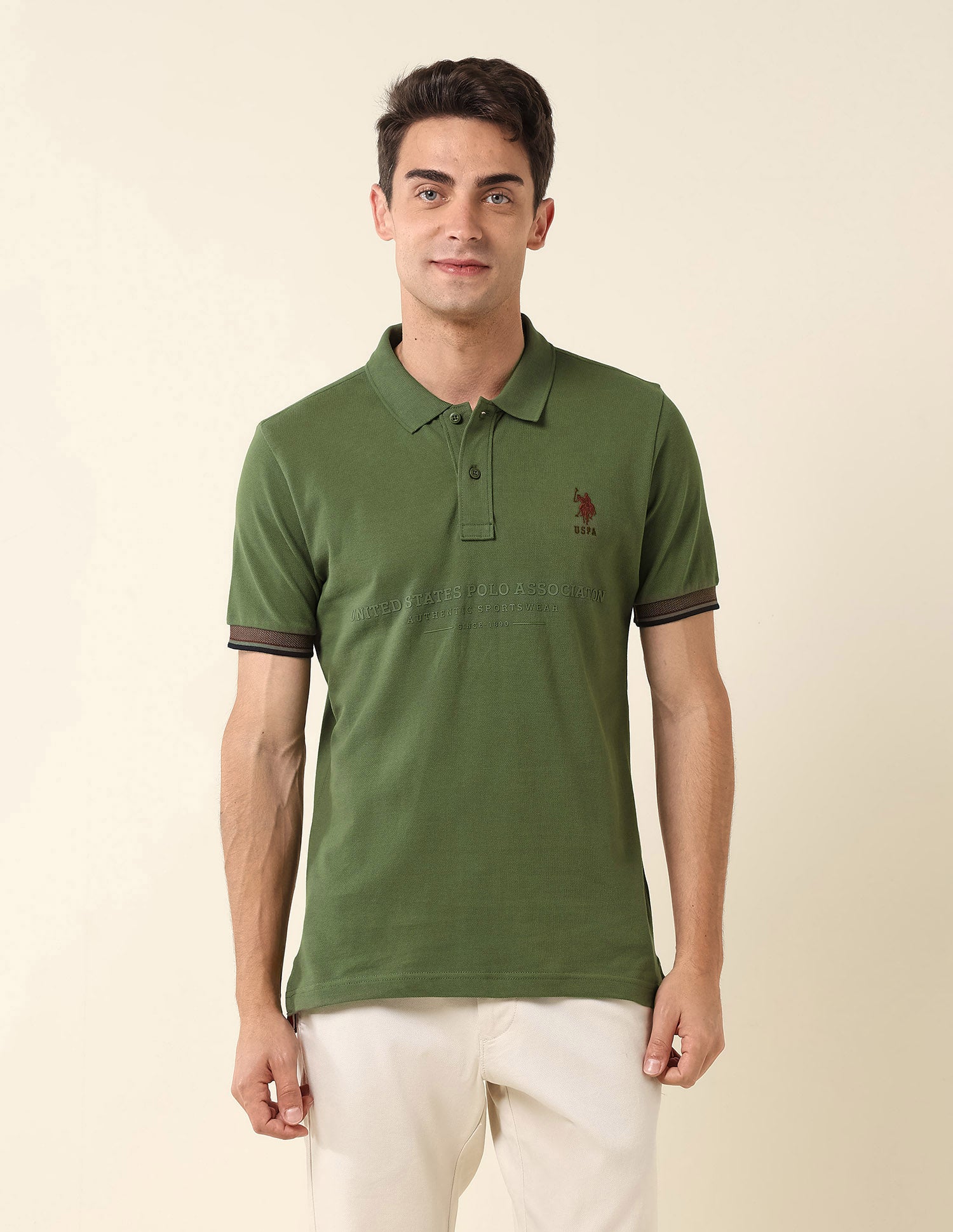 Brand Printed Slim Fit Polo Shirt Dark Green - U.S. POLO ASSN. | Large