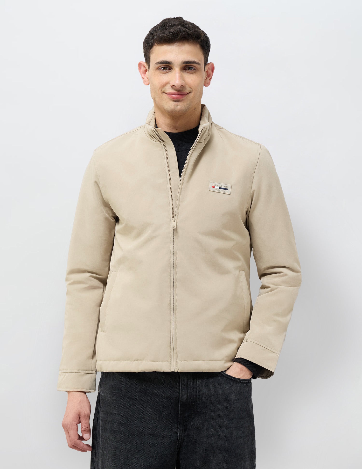 Solid Regular Fit Jacket Beige - U.S. POLO ASSN. | Large