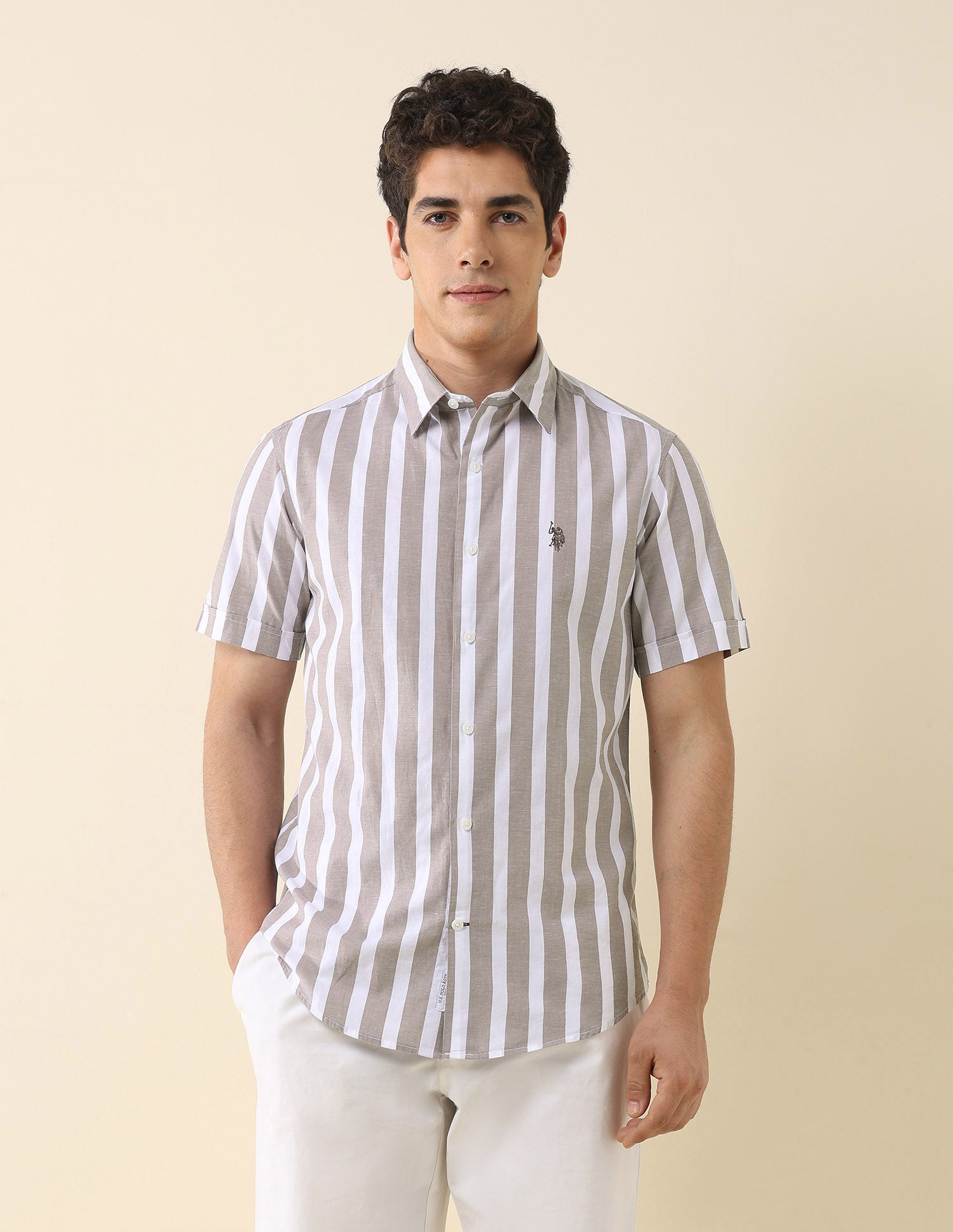 Vertical Striped Tailored Fit Shirt Choco - U.S. Polo Assn. India | Large