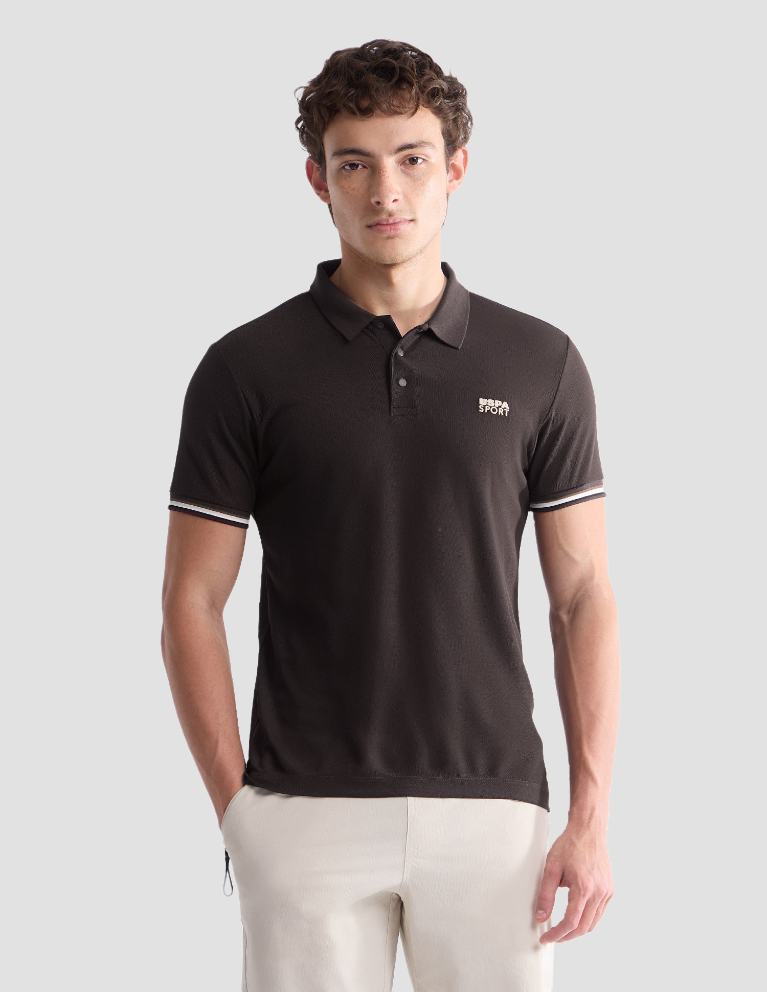Solid Slim Fit Active Polo Shirt Dark Brown - U.S. Polo Assn. India | Large