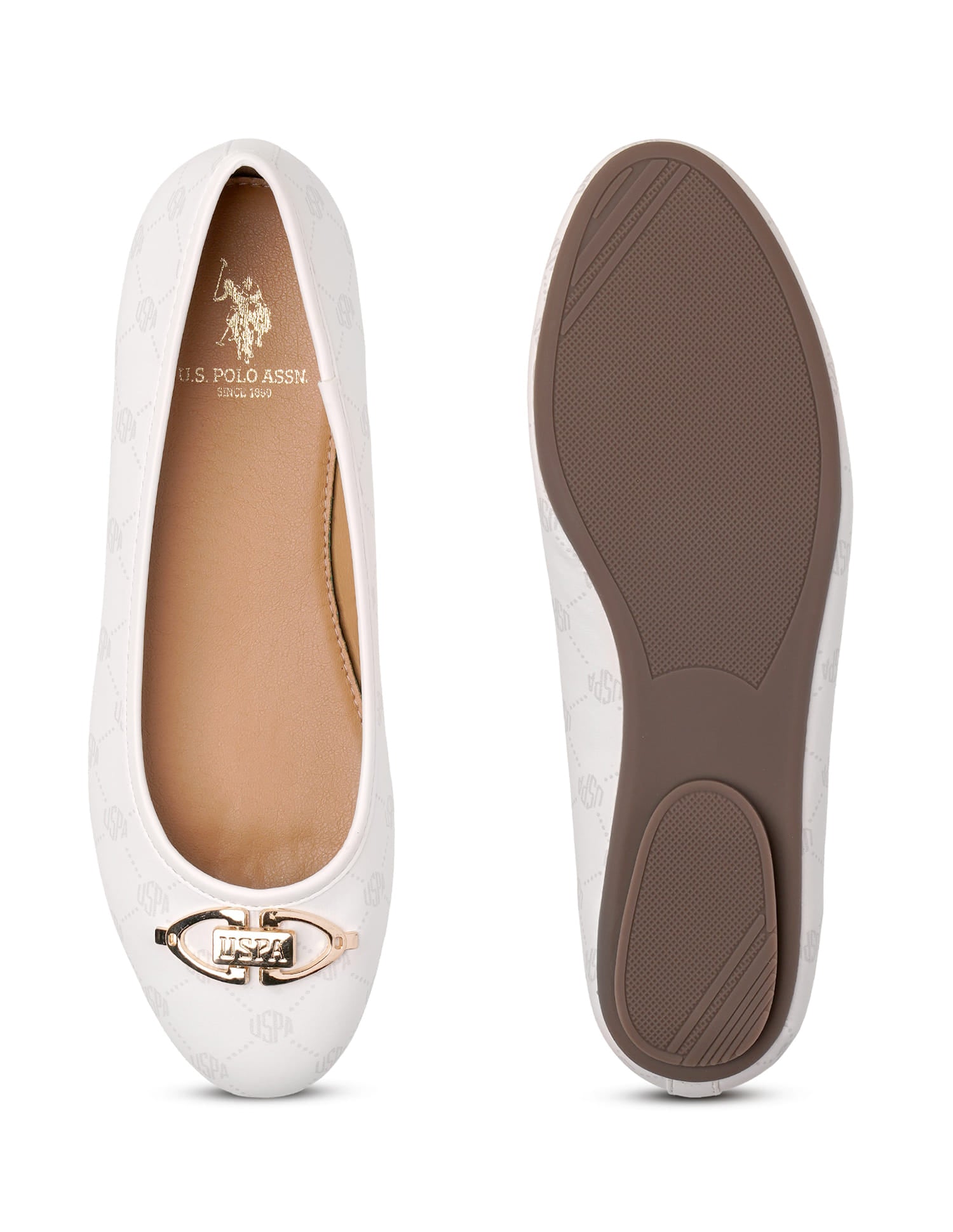 Women Panelled All Over Monogram Mia Ballerinas White - U.S. Polo Assn. India | Large