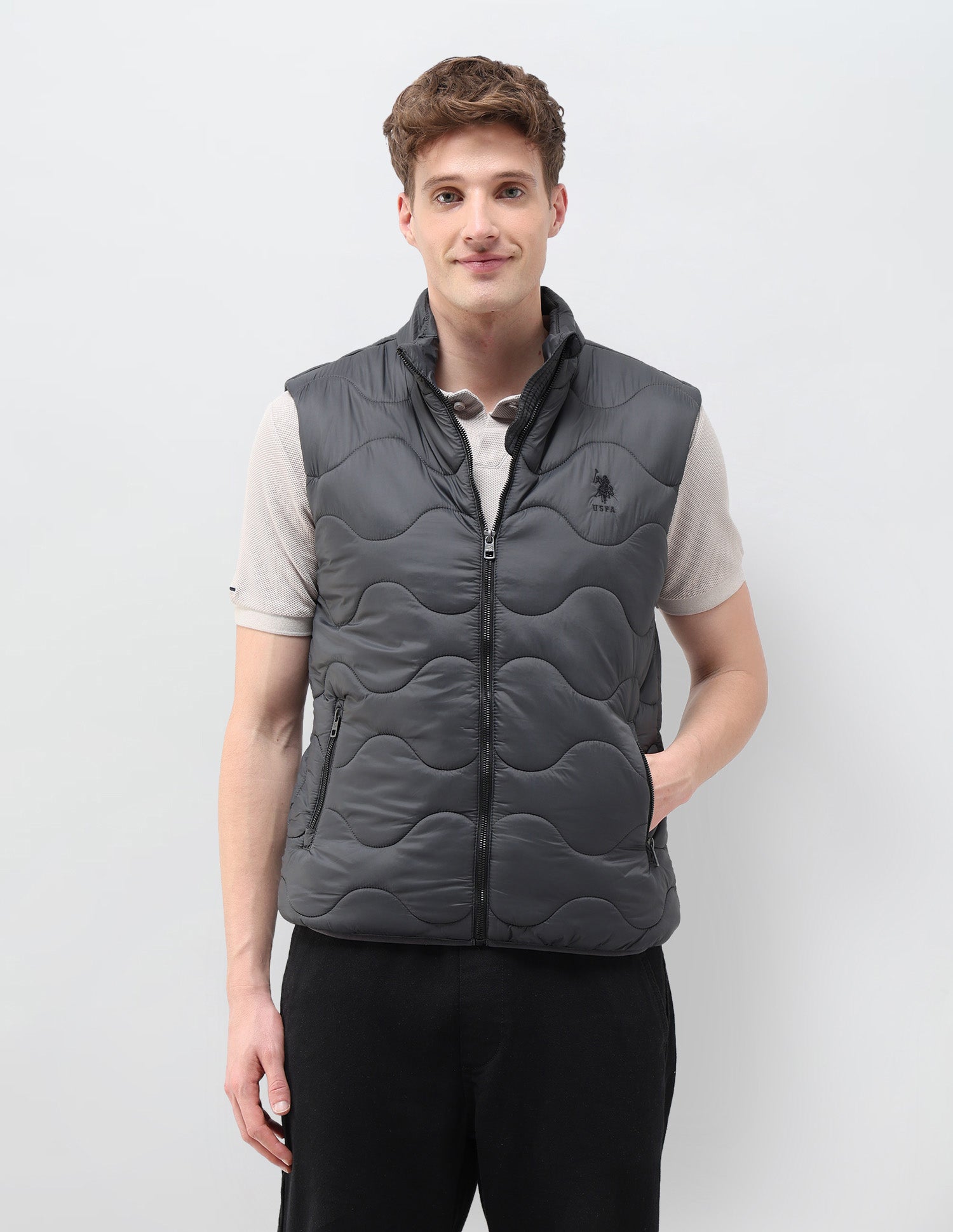 Regular Fit Sleeveless Quilted Jacket Dark Grey - U.S. Polo Assn. India | Large