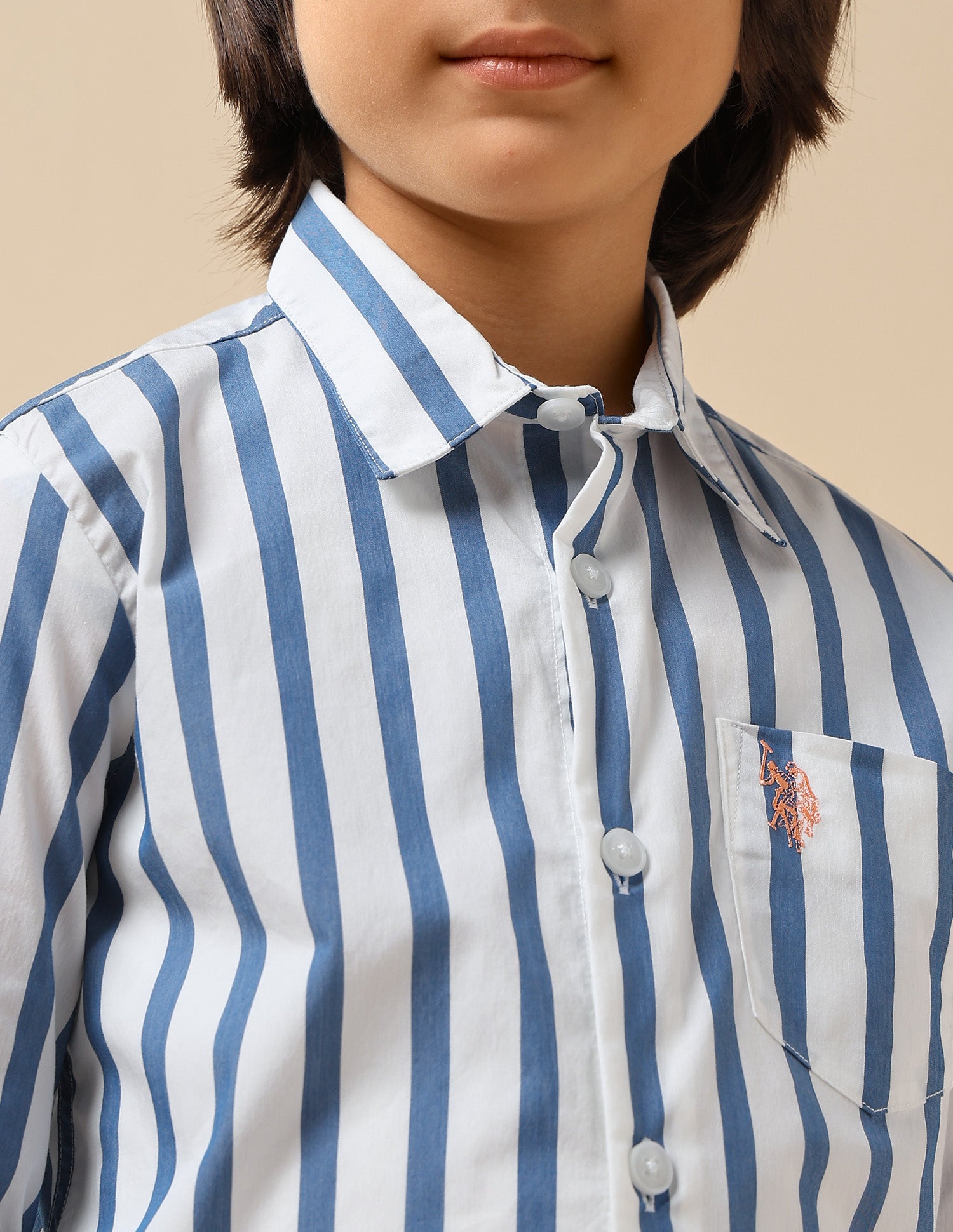 Boys Vertical Striped Regular Fit Shirt Navy - U.S. POLO ASSN. | Large