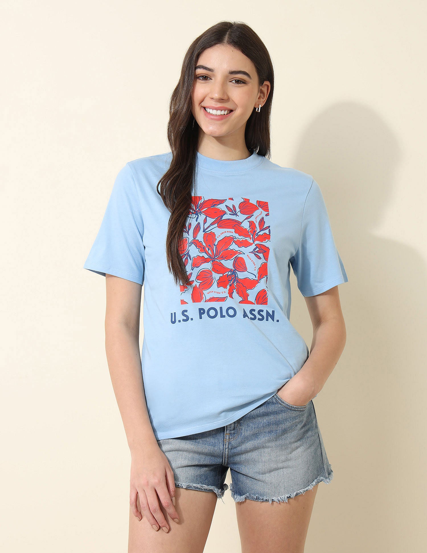 Boyfriend Fit Brand Printed T-Shirt Light Blue - U.S. POLO ASSN. | Large