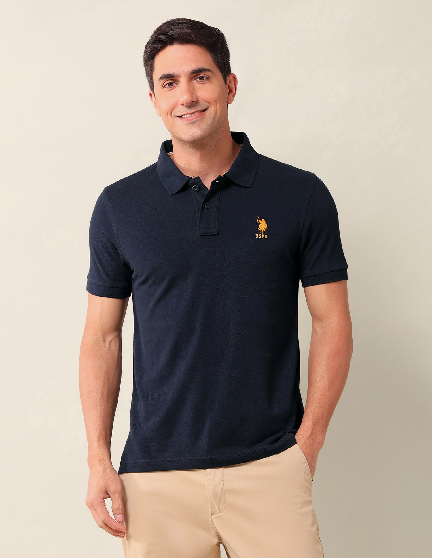 Solid Slim Fit Polo Shirt Navy - U.S. Polo Assn. India | Large