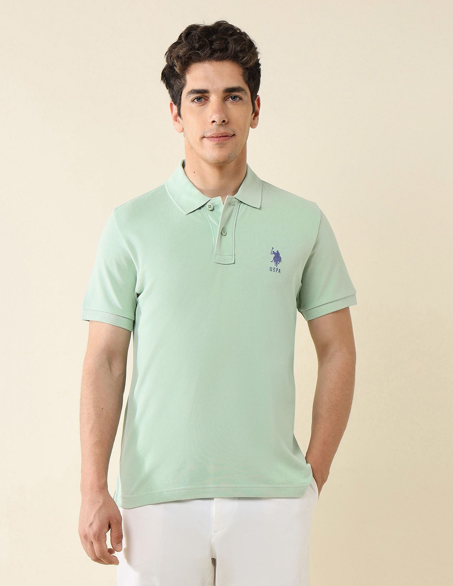 Pure Cotton Slim Fit Polo Shirt Light Green - U.S. Polo Assn. India | Large