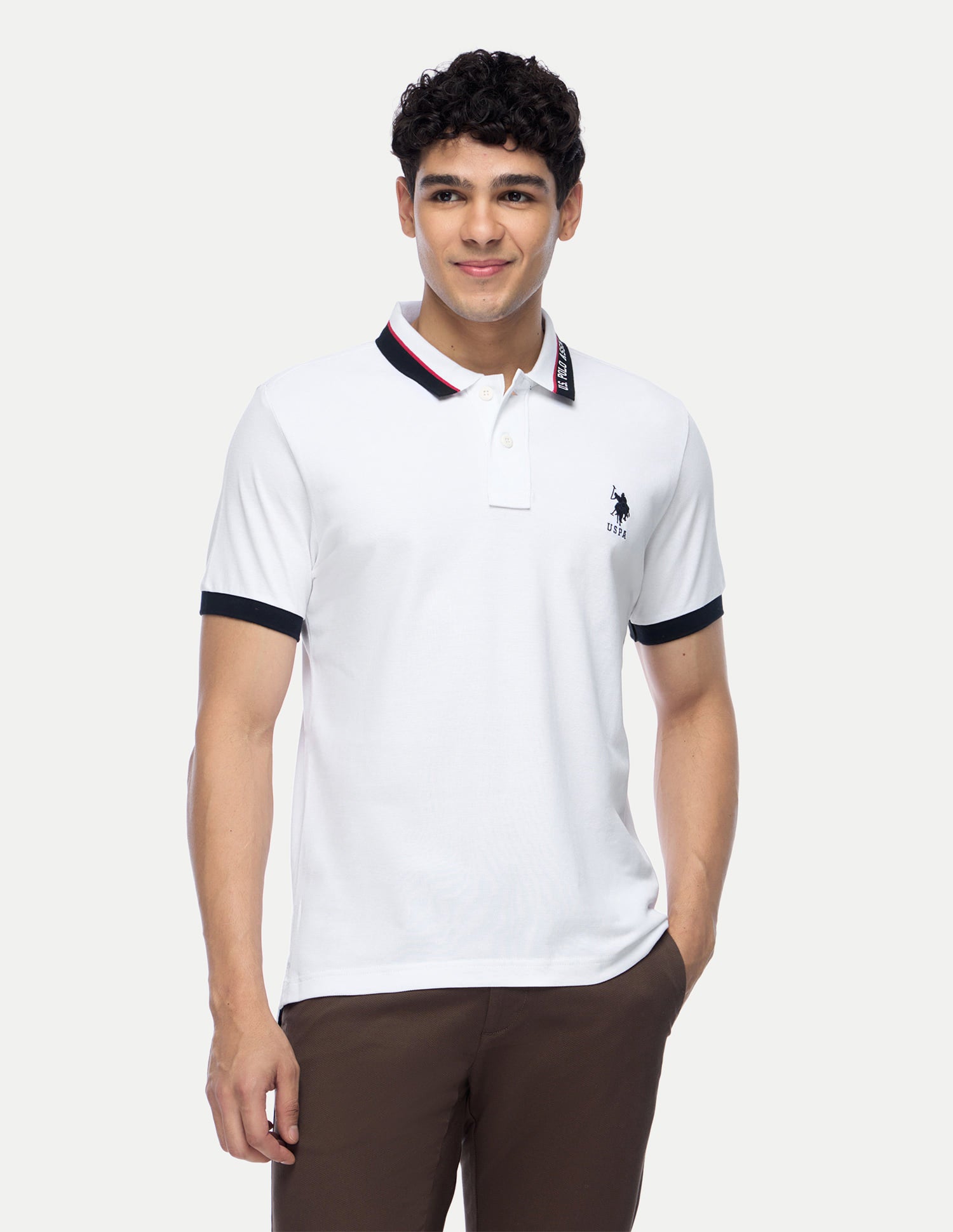 Printed Collar Pure Cotton Polo Shirt White - U.S. Polo Assn. India | Large