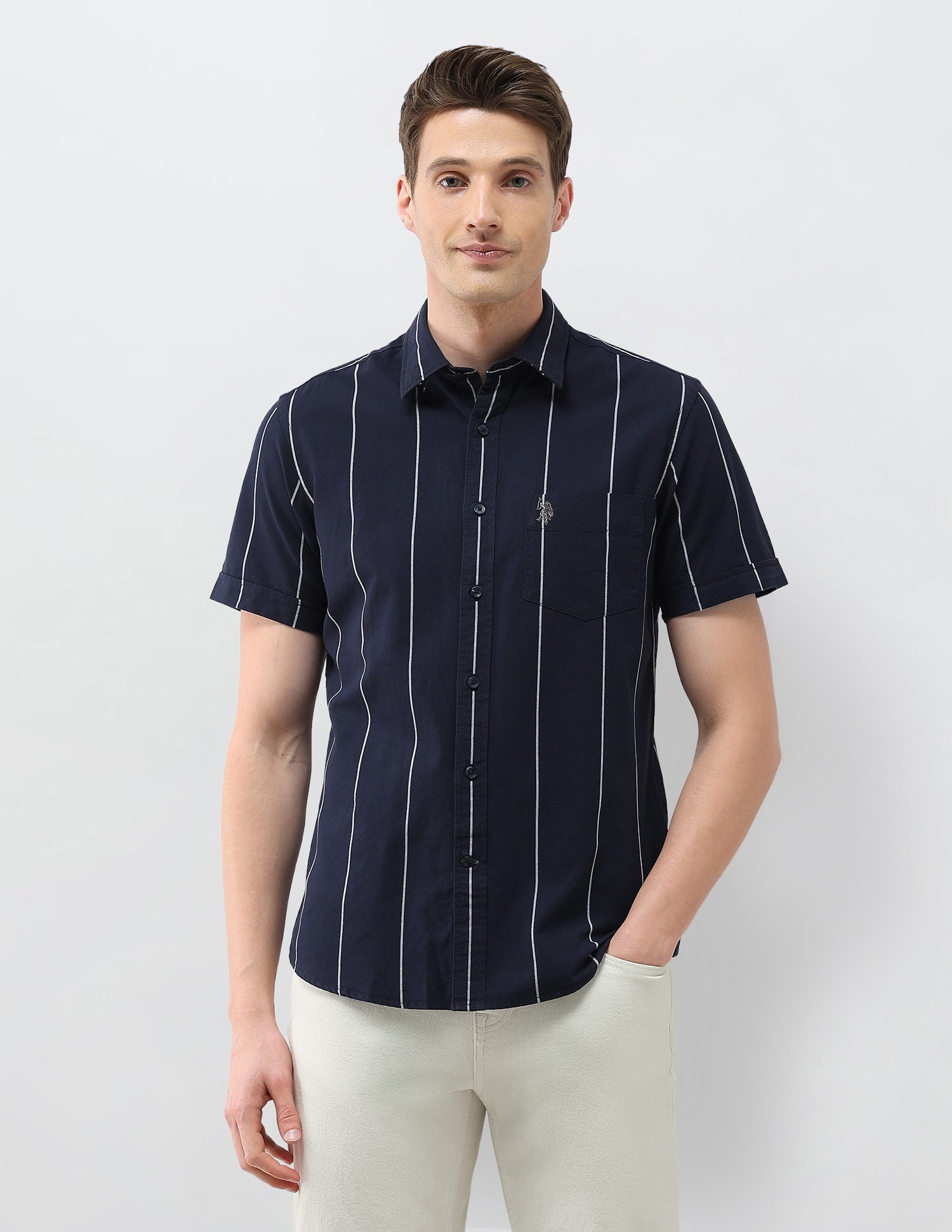 Oxford Regular Fit Vertical Striped Shirt Navy - U.S. Polo Assn. India | Large