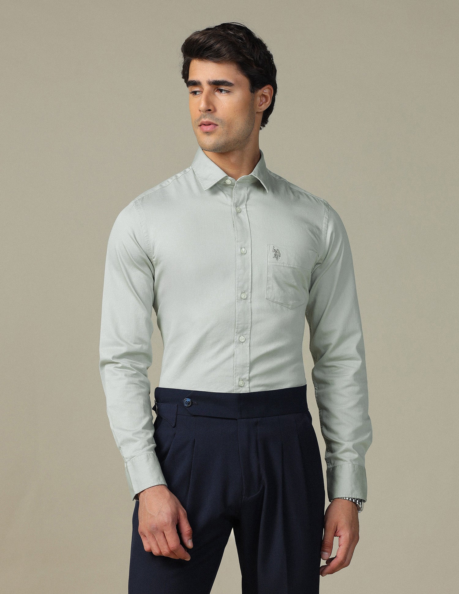 Pure Cotton Tailored Fit Shirt Light Grey - U.S. POLO ASSN. | Large