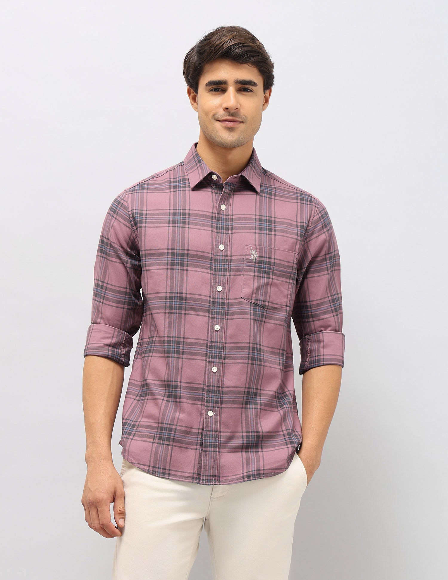 Tartan Checked Pure Cotton Shirt Pink - U.S. Polo Assn. India | Large