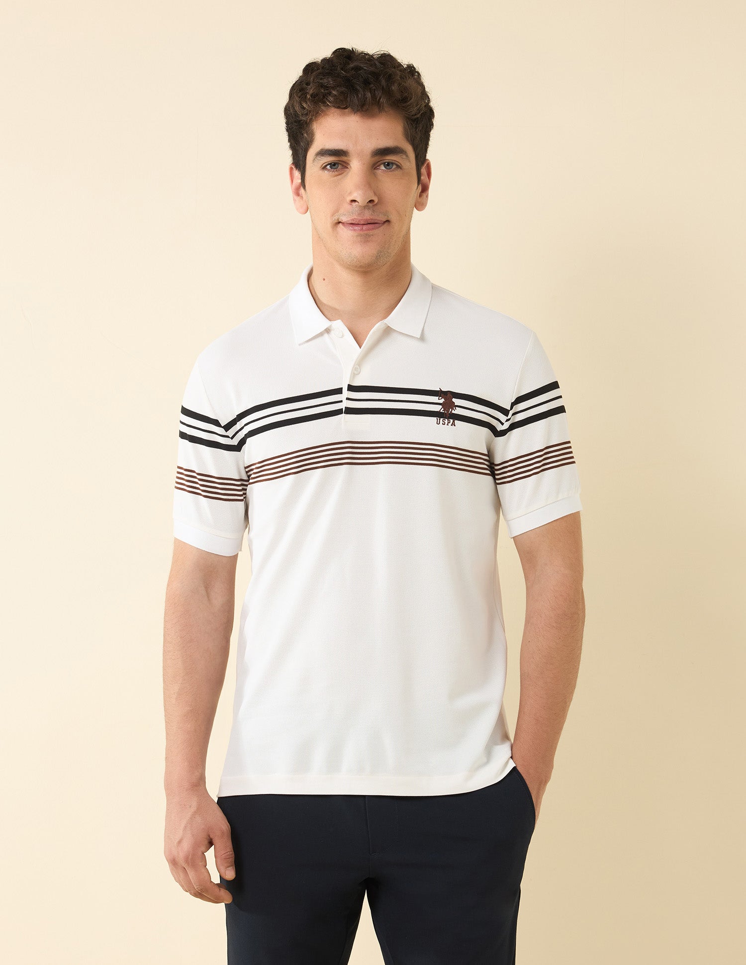 Horizontal Striped Modern Monochrome Polo Shirt White - U.S. Polo Assn. India | Large