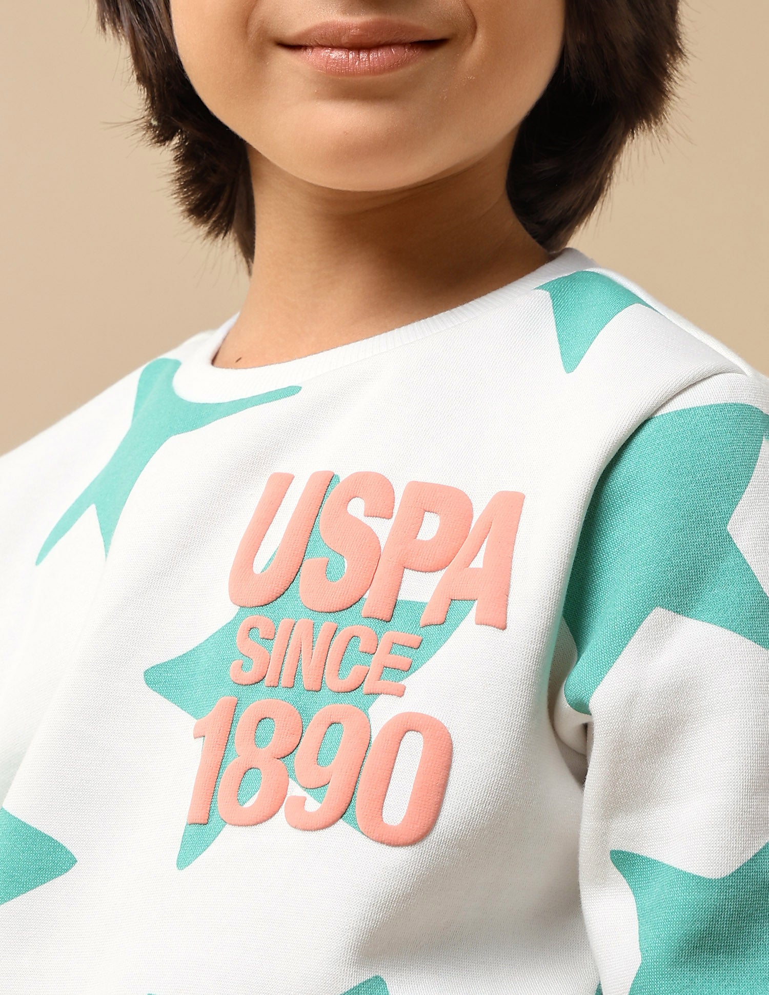 Boys Geometric Starred Regular Fit Sweatshirt Off White - U.S. POLO ASSN. | Large