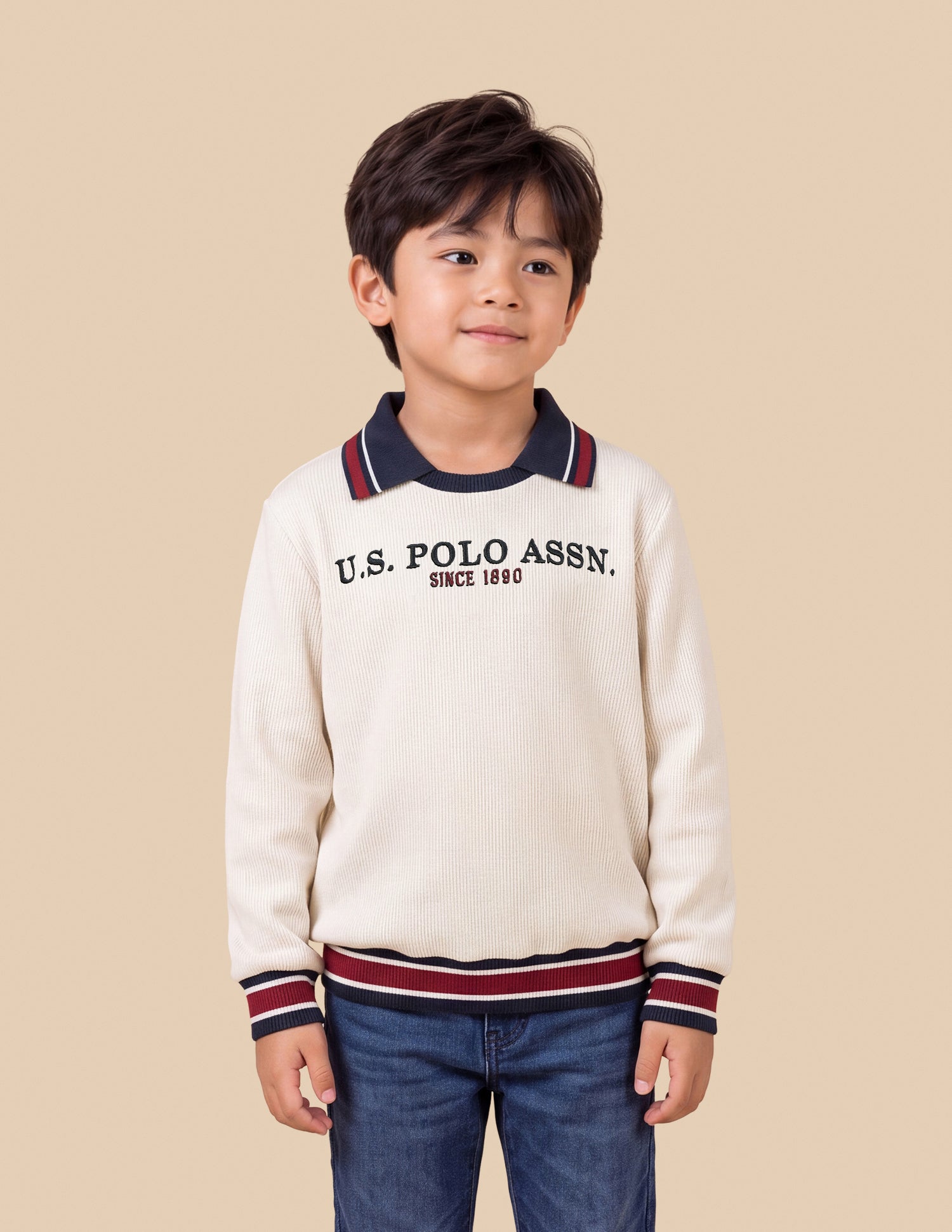 Solid Regular Fit Sweatshirt Ecru - U.S. Polo Assn. India | Large